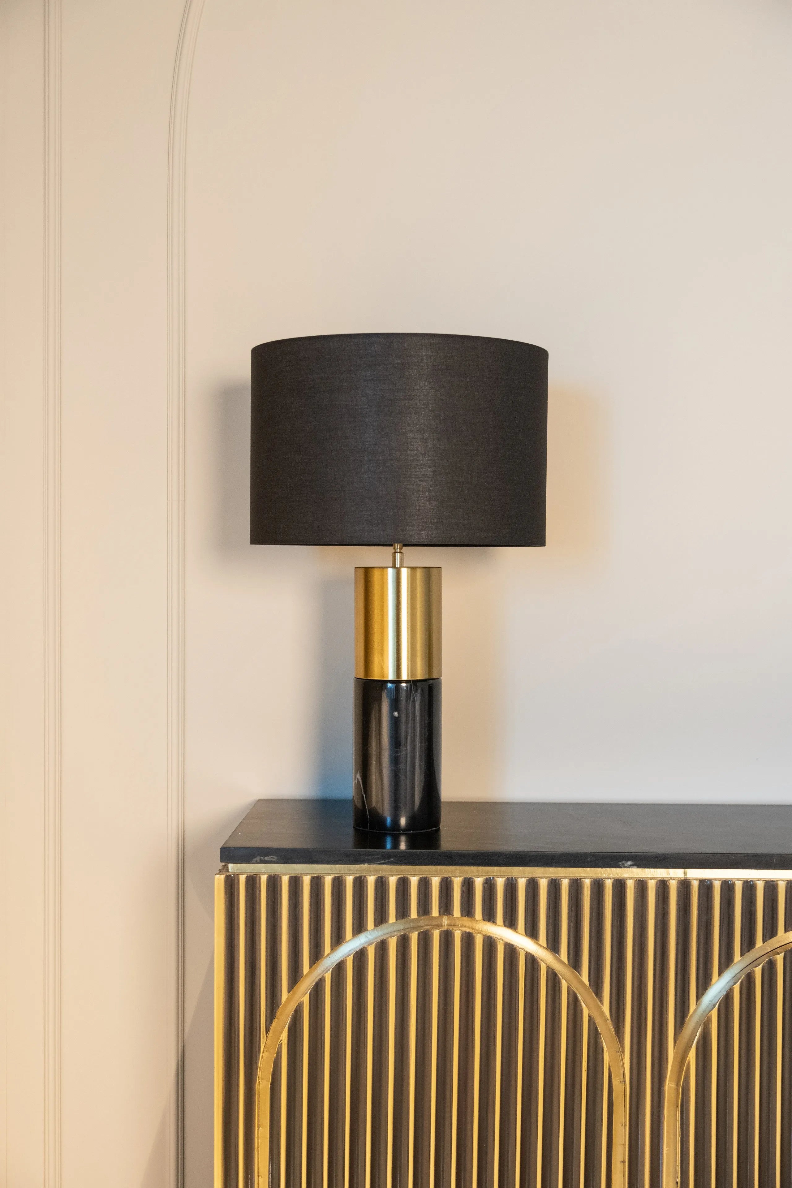 Richmond Interiors Les Arcs Brushed Gold & Black Marble Sideboard