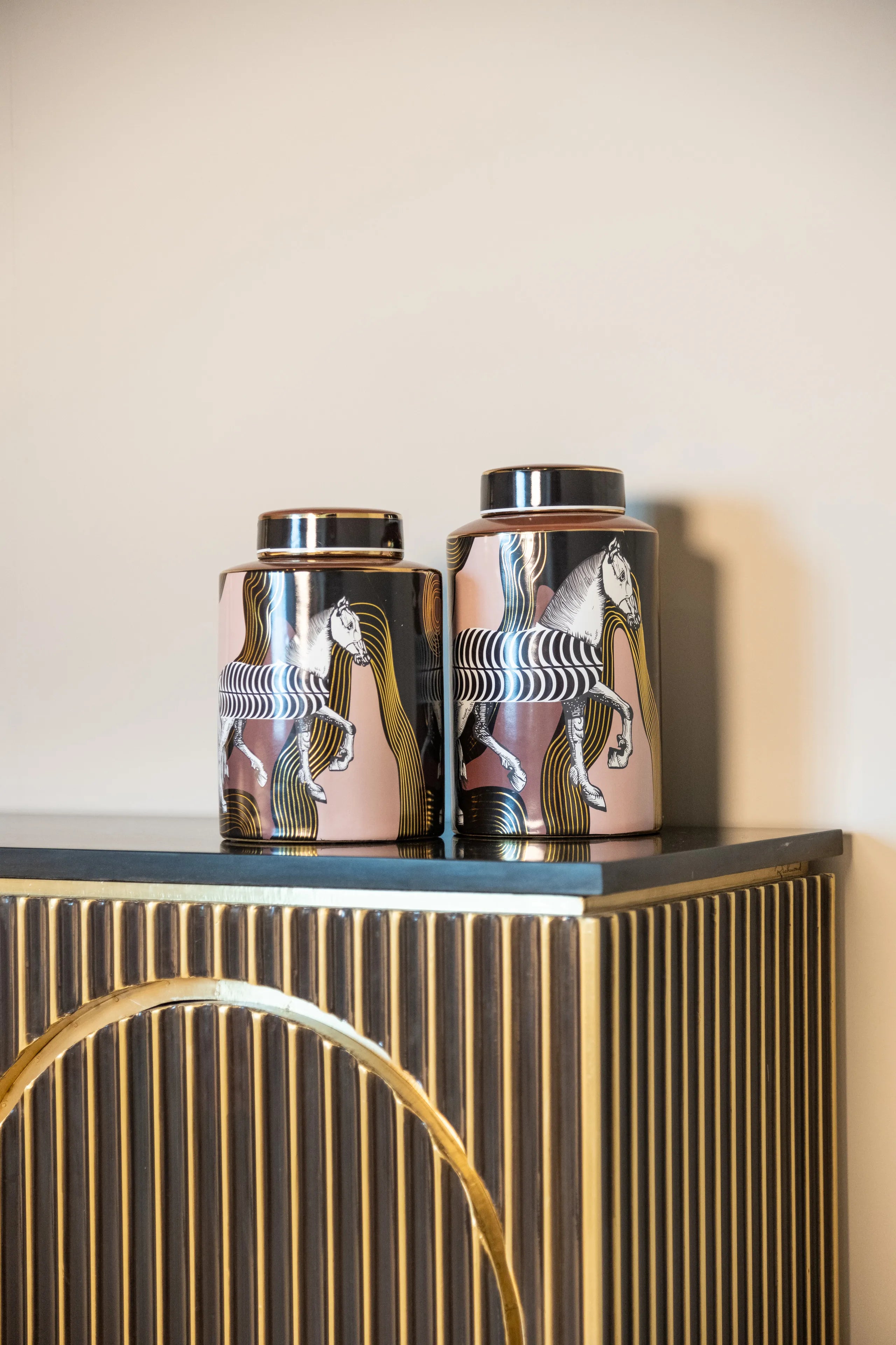 Richmond Interiors Les Arcs Brushed Gold & Black Marble Sideboard