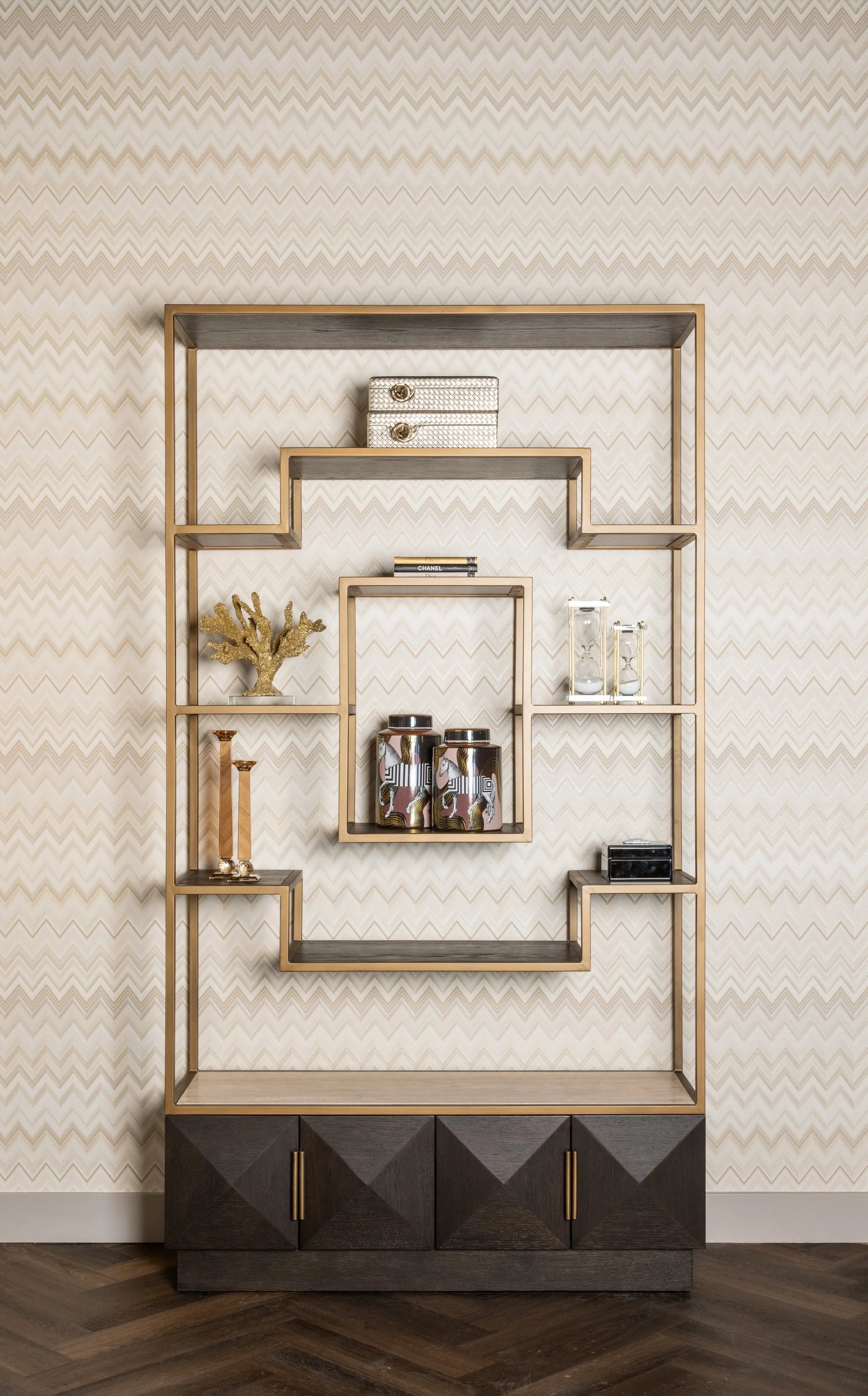 Richmond Interiors Claremont Gold & Brown Oak Wood Display Unit