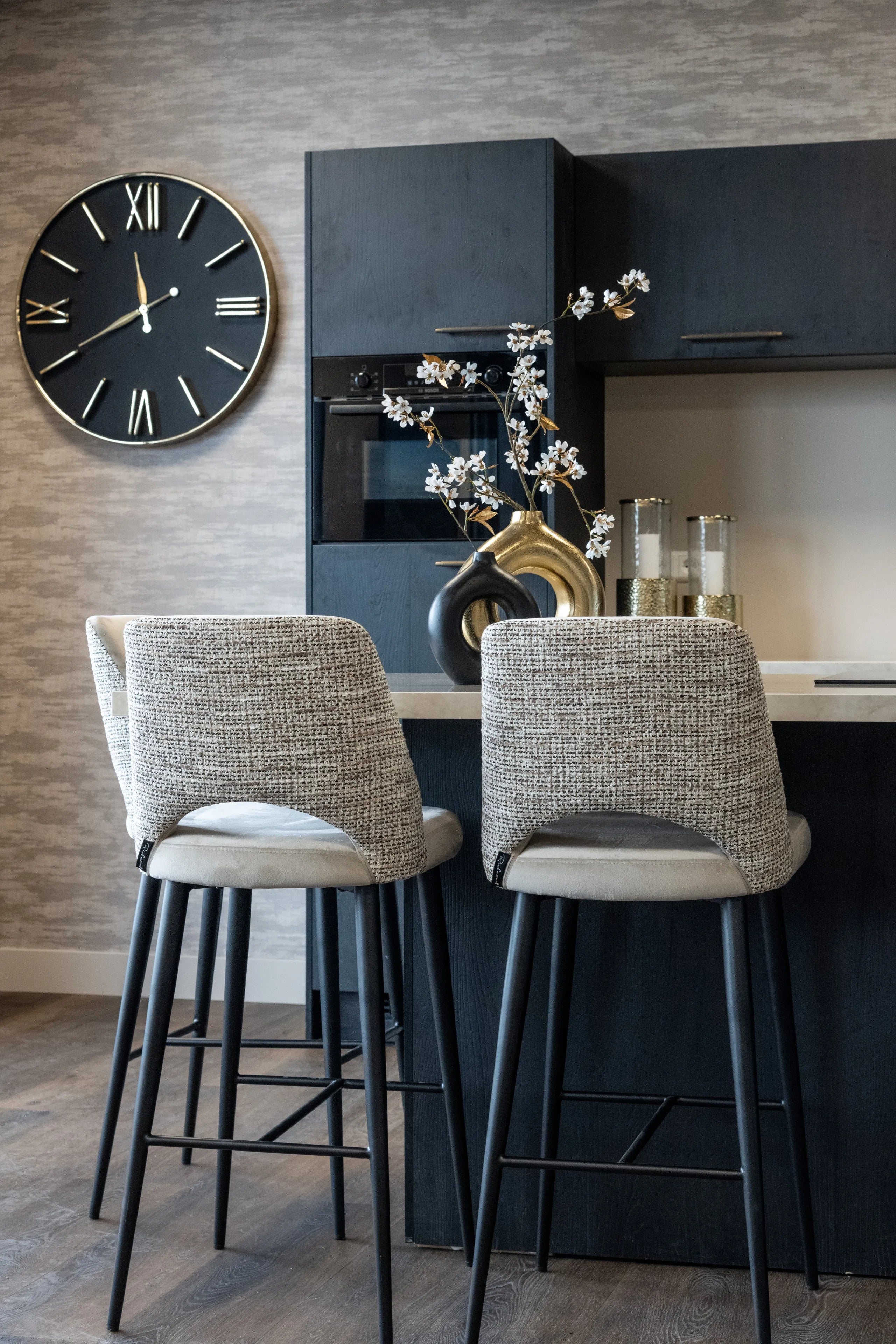 Richmond Interiors Tabitha Taupe Khaki Velvet Bar Stool