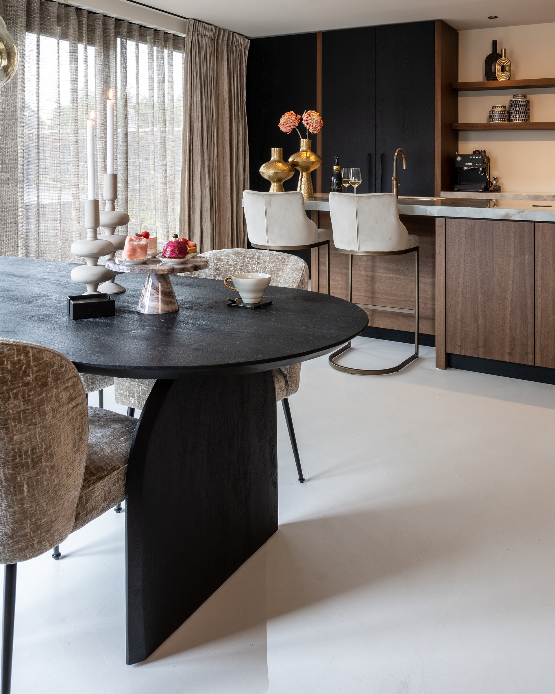 Richmond Interiors Bolton Brushed Gold & Taupe Khaki Velvet Bar Stool