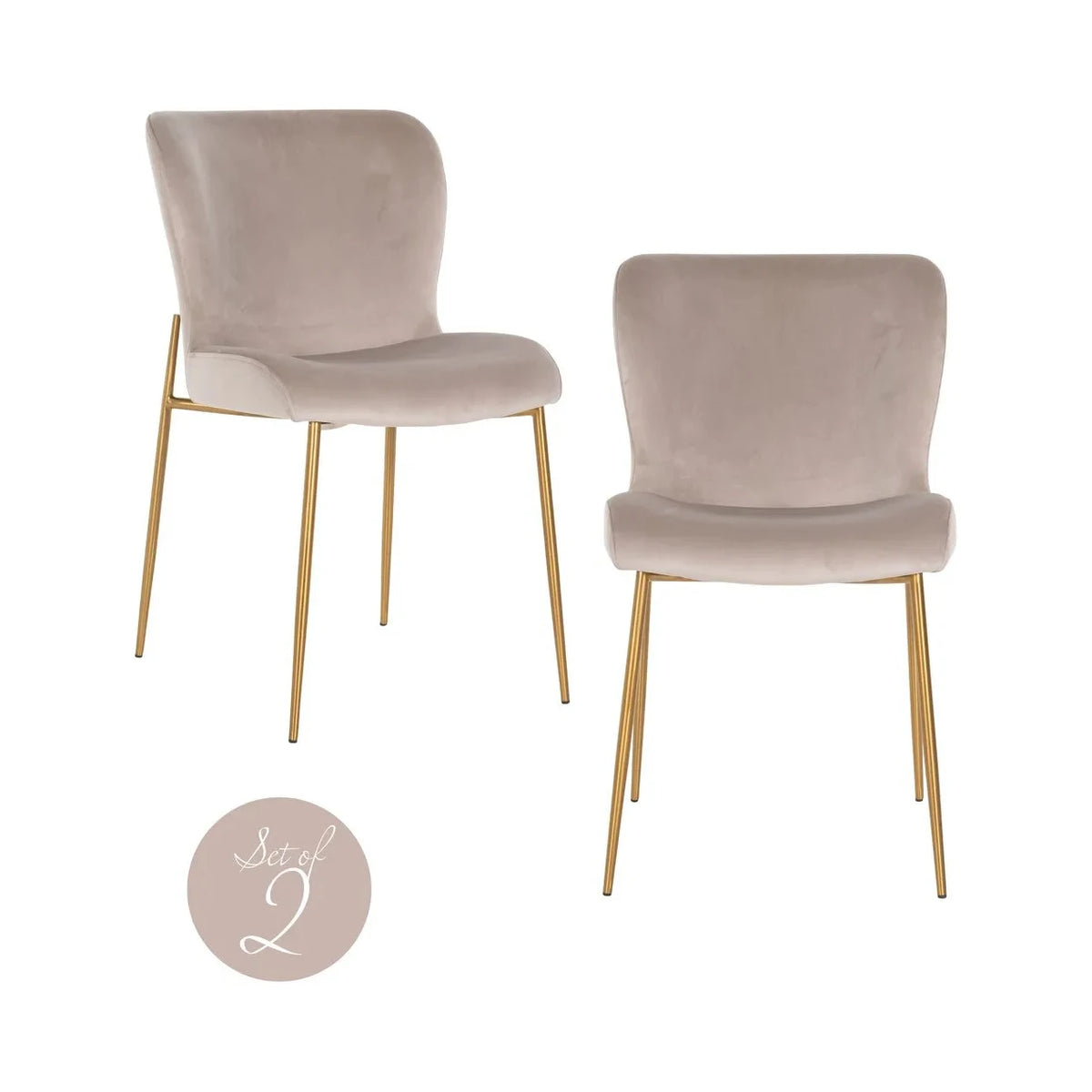 Set of 2 Richmond Interiors Odessa Taupe Khaki Velvet Dining Chair