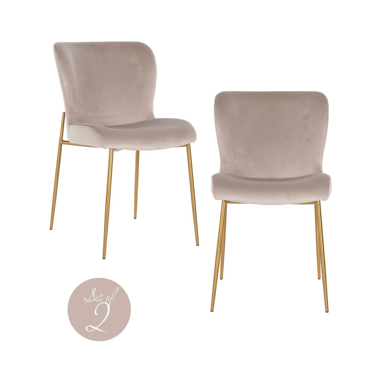 Set of 2 Richmond Interiors Odessa Taupe Khaki Velvet Dining Chair