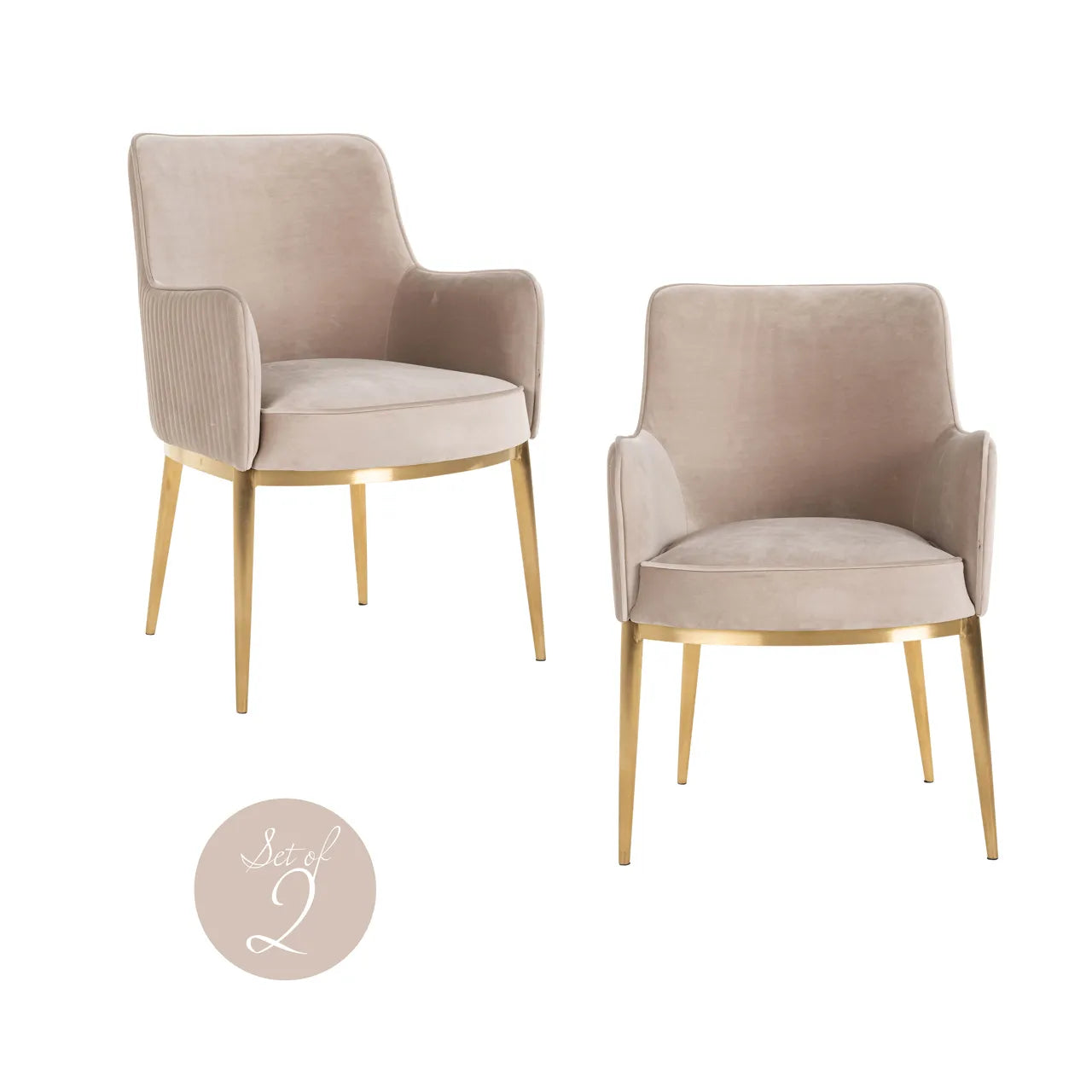Richmond Interiors Set of 2 Breeze Khaki Velvet Dining Chairs