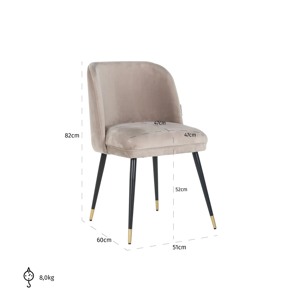 Richmond Interiors Alicia Taupe Khaki Velvet Dining Chair