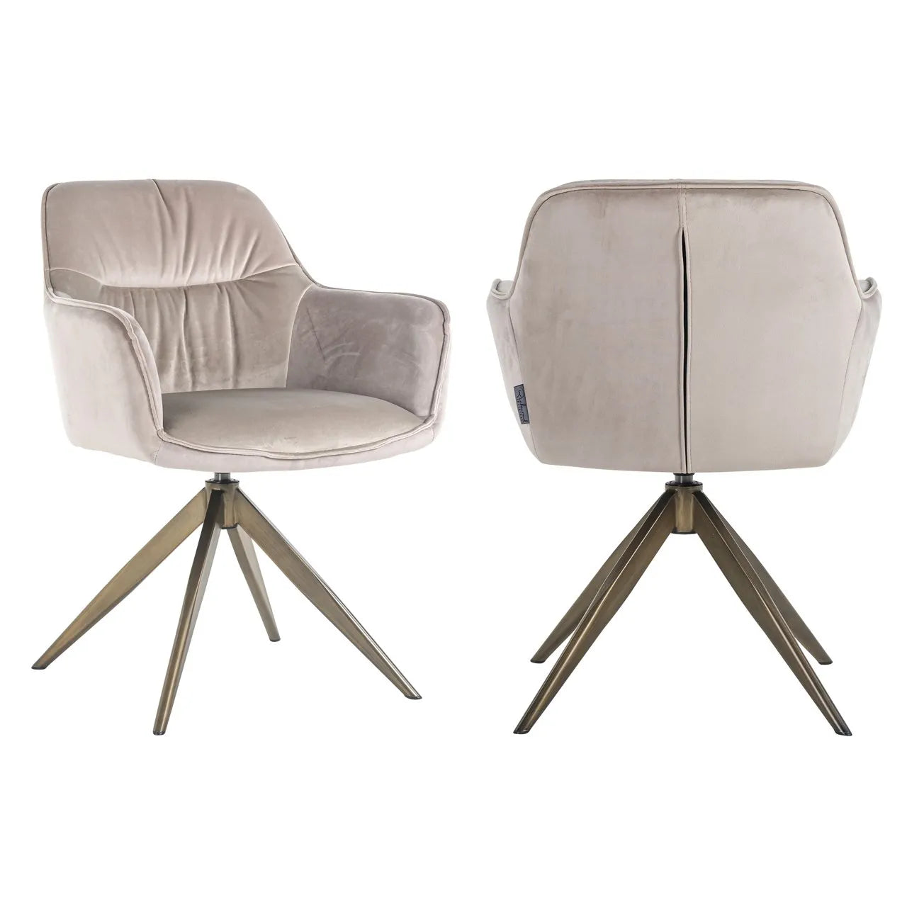 Richmond Interiors Aline Taupe Khaki Velvet & Gold Swivel Chair