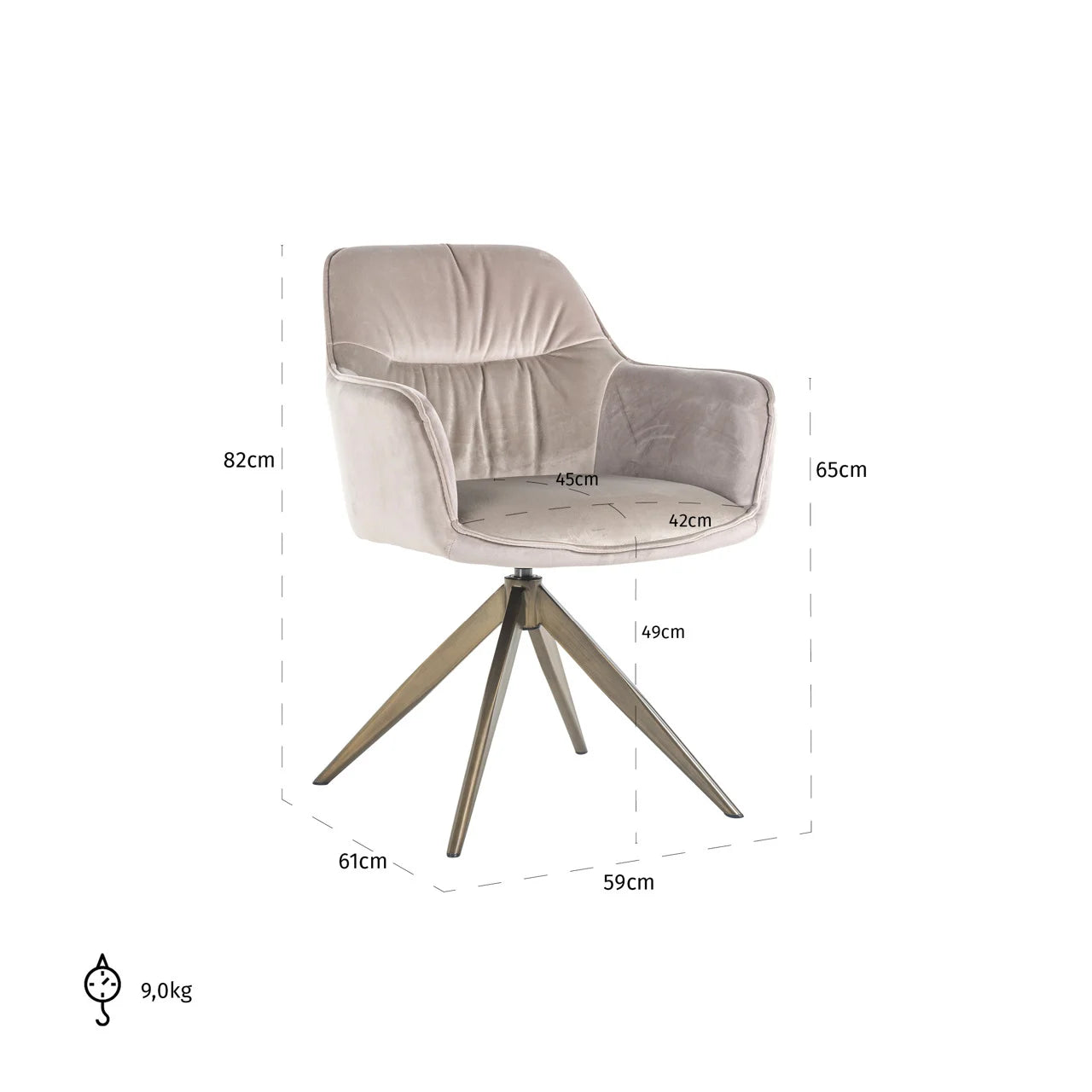 Richmond Interiors Aline Taupe Khaki Velvet & Gold Swivel Chair