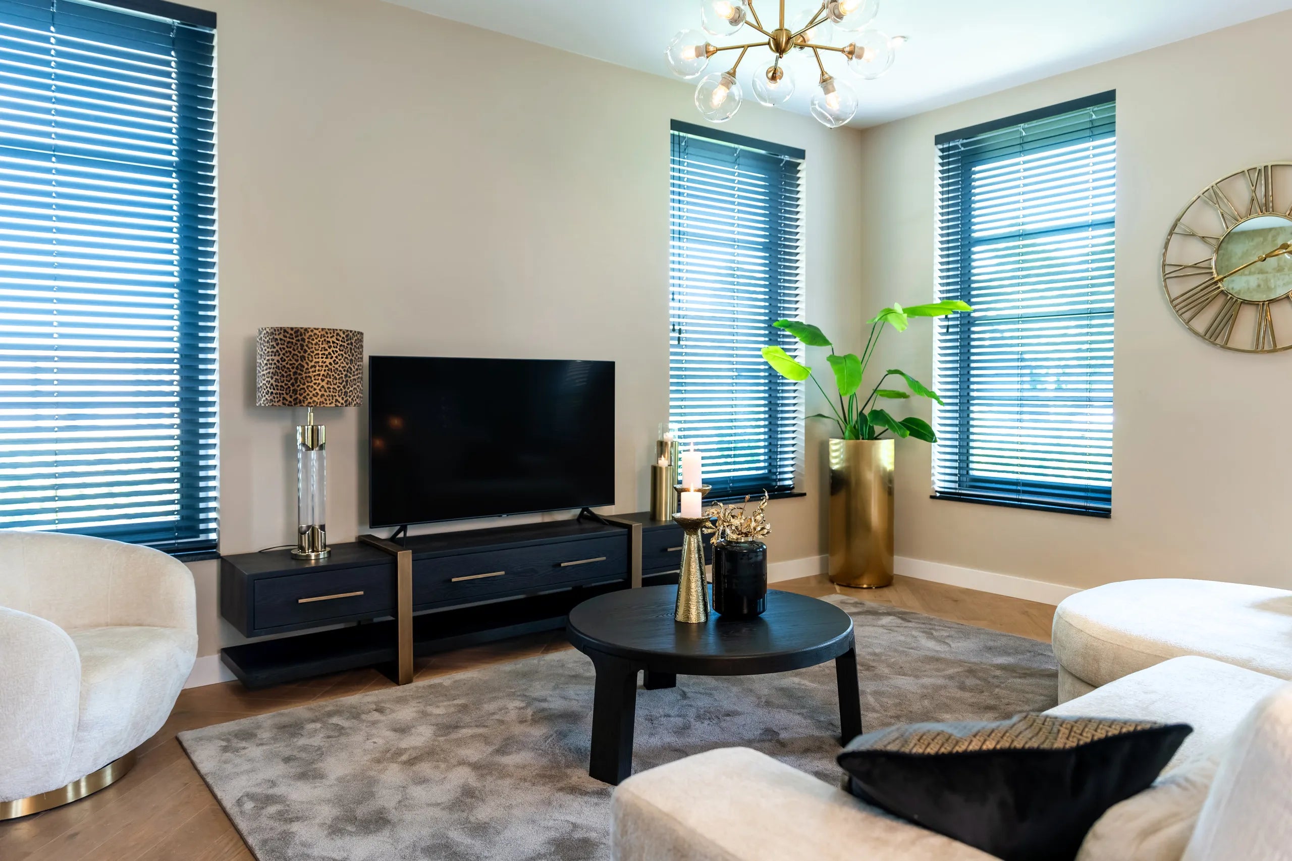 Richmond Interiors Cambon Bronze & Black Oak Wood TV Unit | 3 Drawers