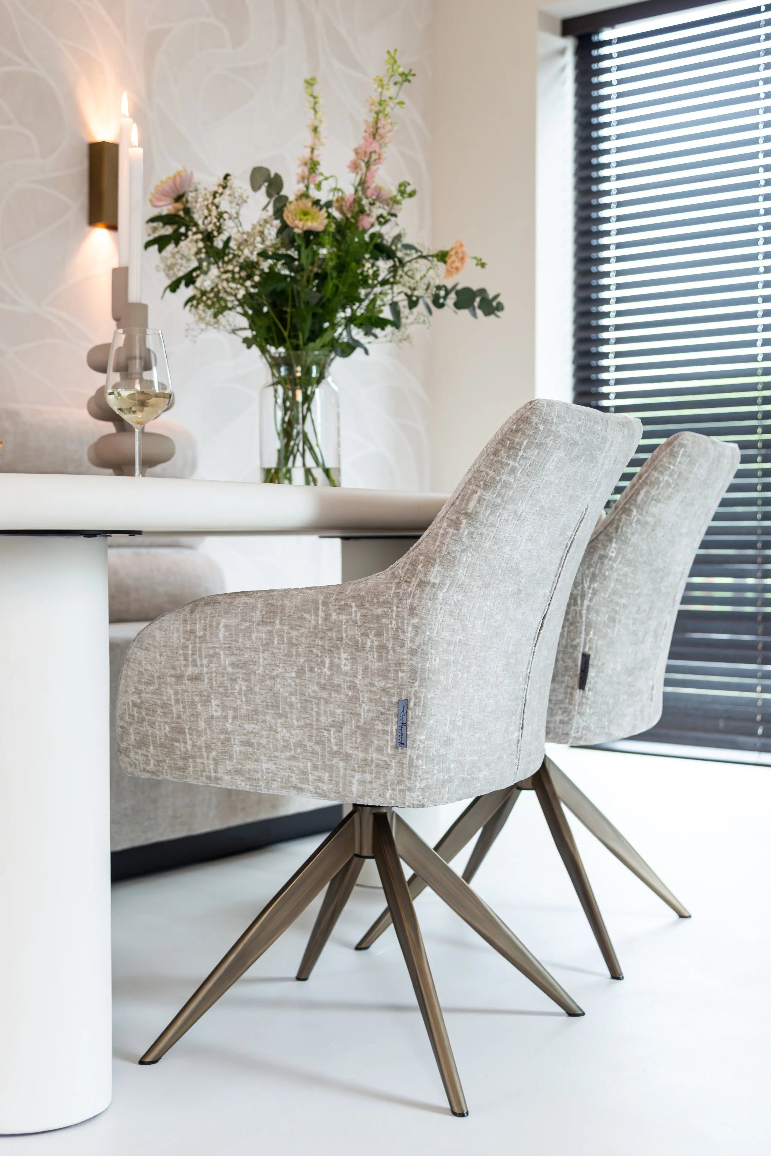 Richmond Interiors Bloomstone Soft Chalk White Abstract Dining Table | 6 Seater