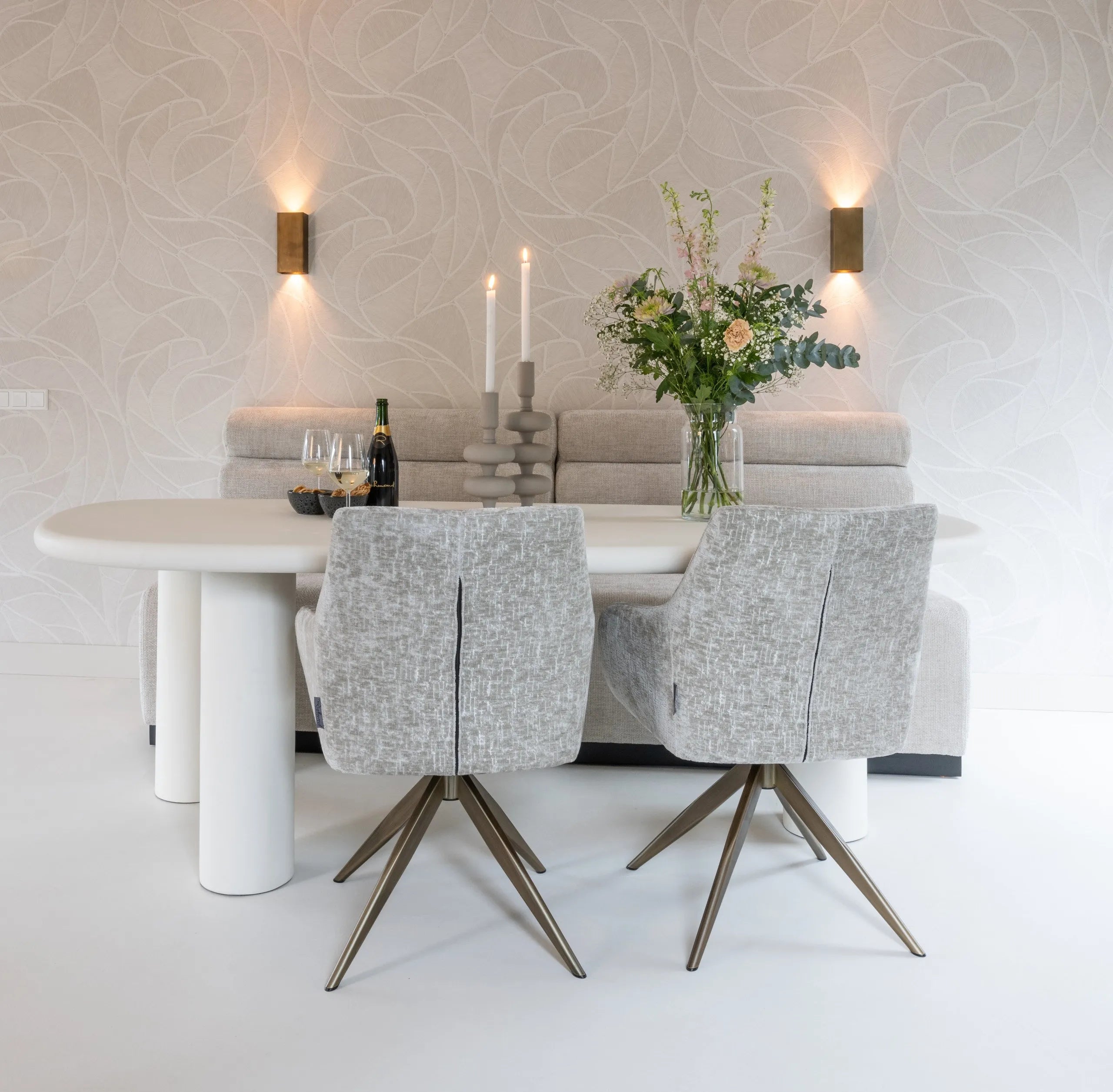 Richmond Interiors Bloomstone Soft Chalk White Abstract Dining Table | 6 Seater