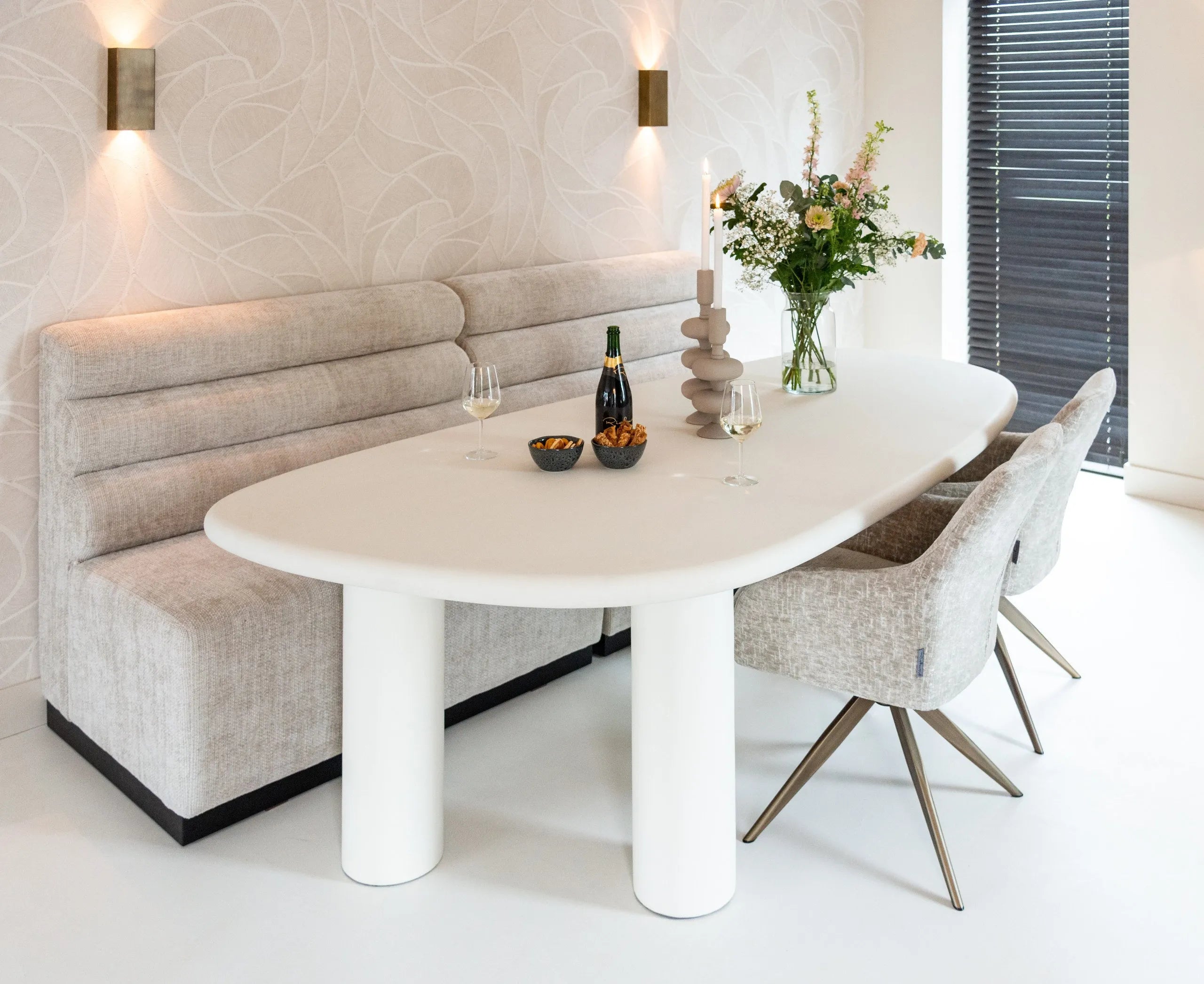 Richmond Interiors Bloomstone Soft Chalk White Abstract Dining Table | 6 Seater