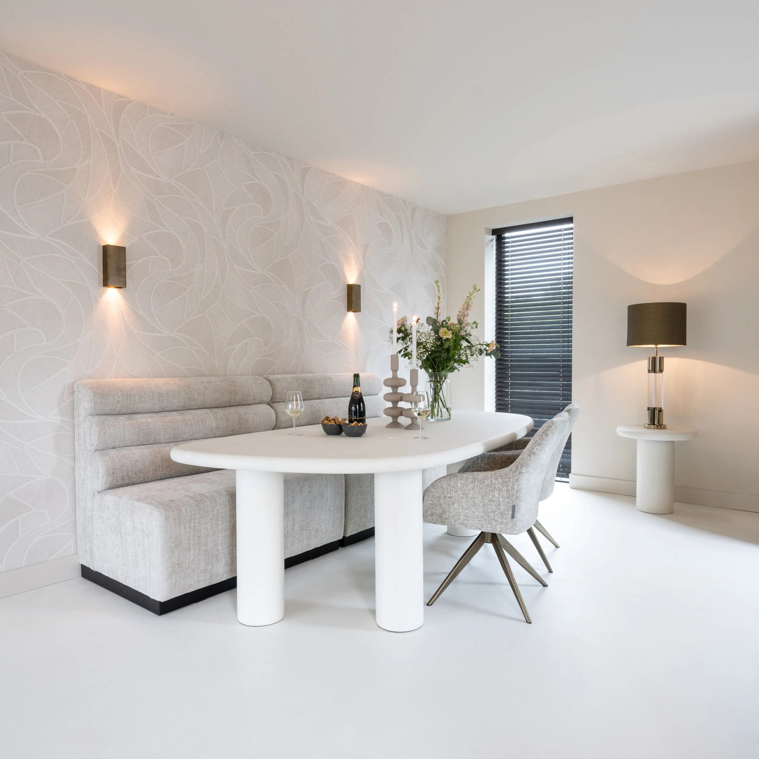 Richmond Interiors Bloomstone Soft Chalk White Abstract Dining Table | 6 Seater