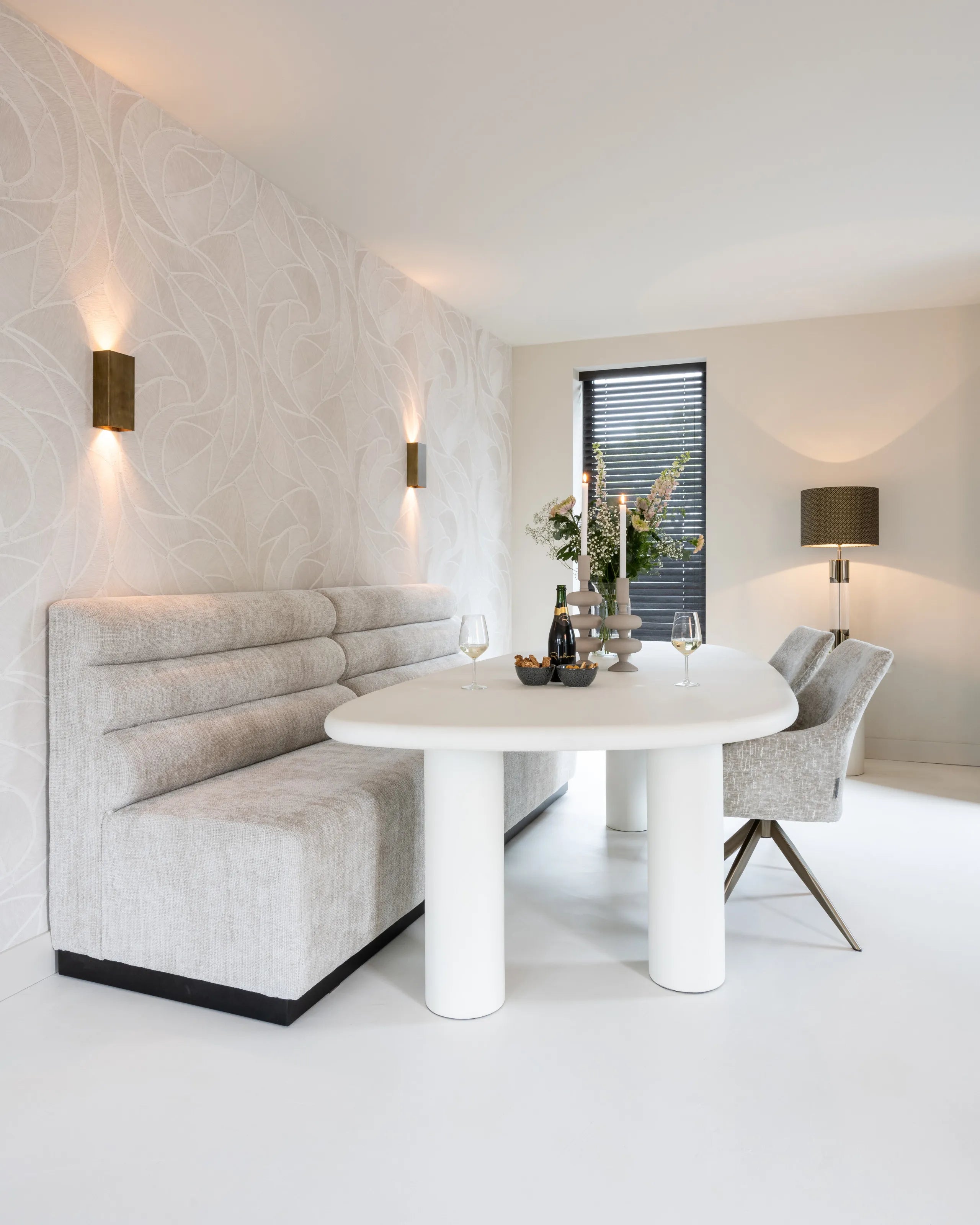 Richmond Interiors Bloomstone Soft Chalk White Abstract Dining Table | 6 Seater