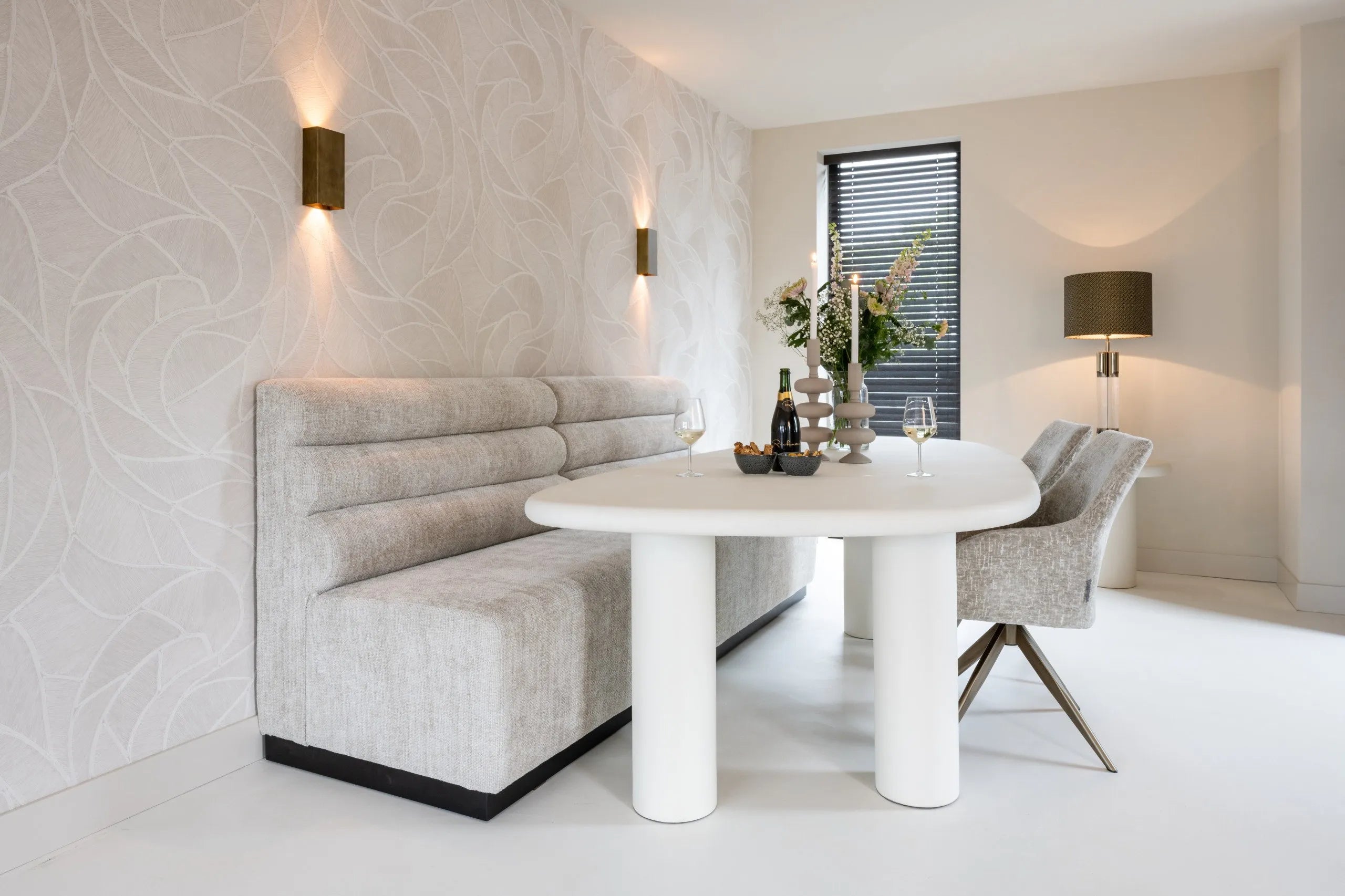 Richmond Interiors Bloomstone Soft Chalk White Abstract Dining Table | 6 Seater