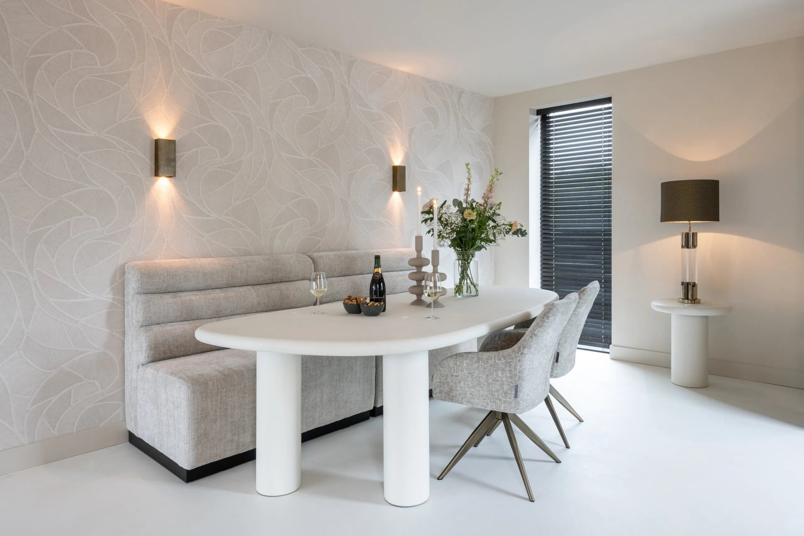Richmond Interiors Bloomstone Soft Chalk White Abstract Dining Table | 6 Seater