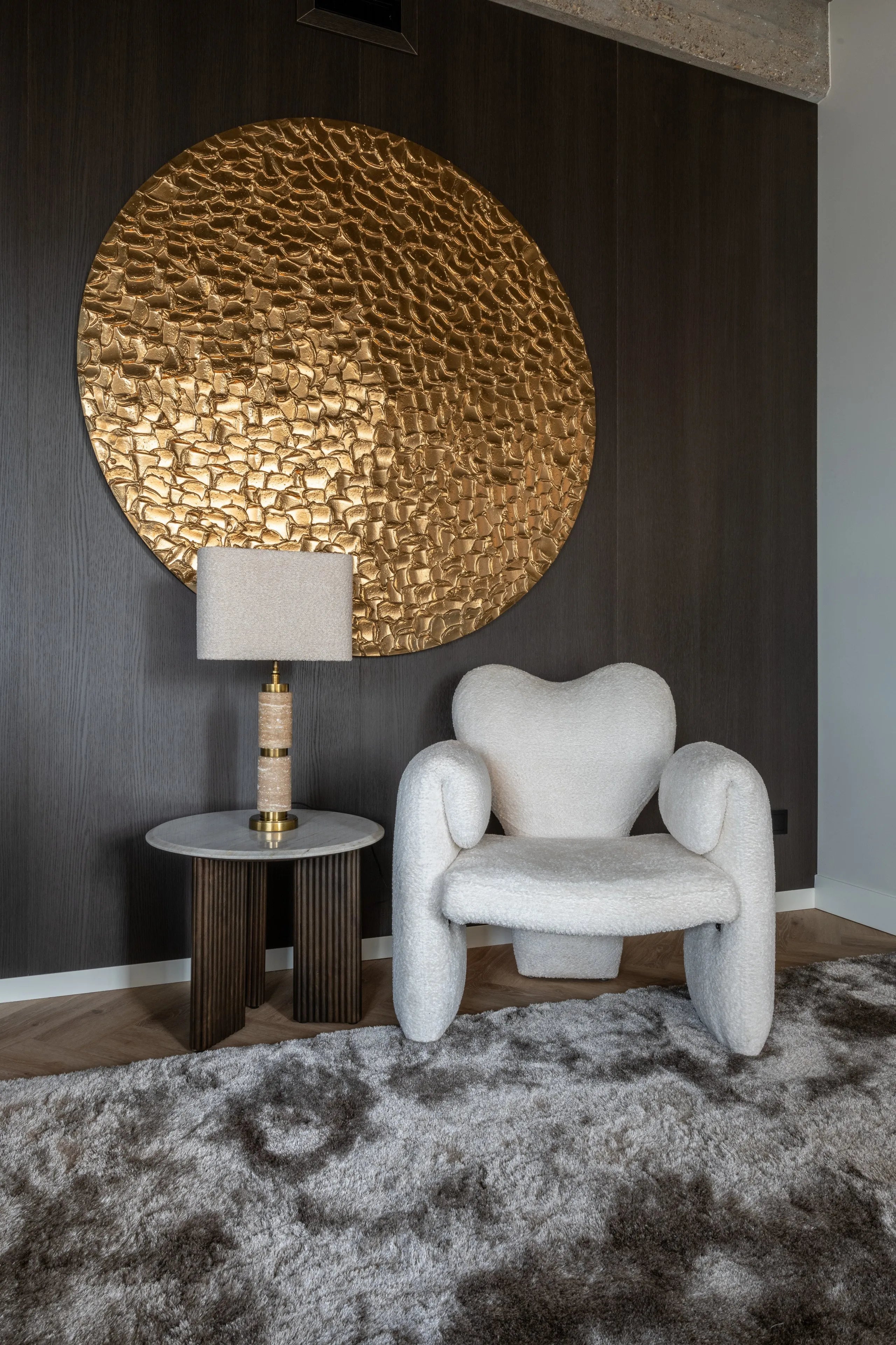 Richmond Interiors Mayfield Half Moon White Morchana Marble & Brown Mango Wood Console Table