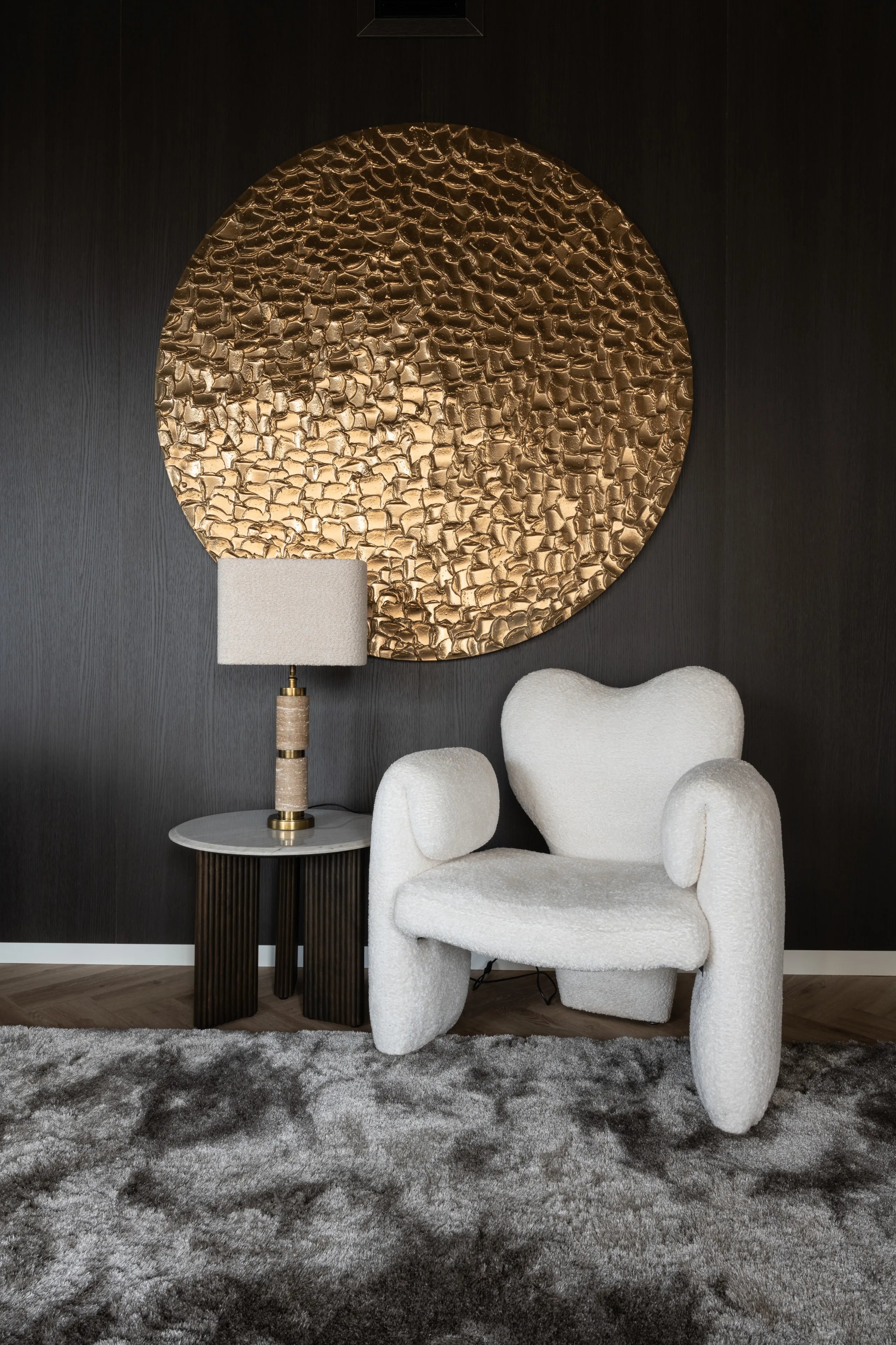 Richmond Interiors Mayfield Half Moon White Morchana Marble & Brown Mango Wood Console Table