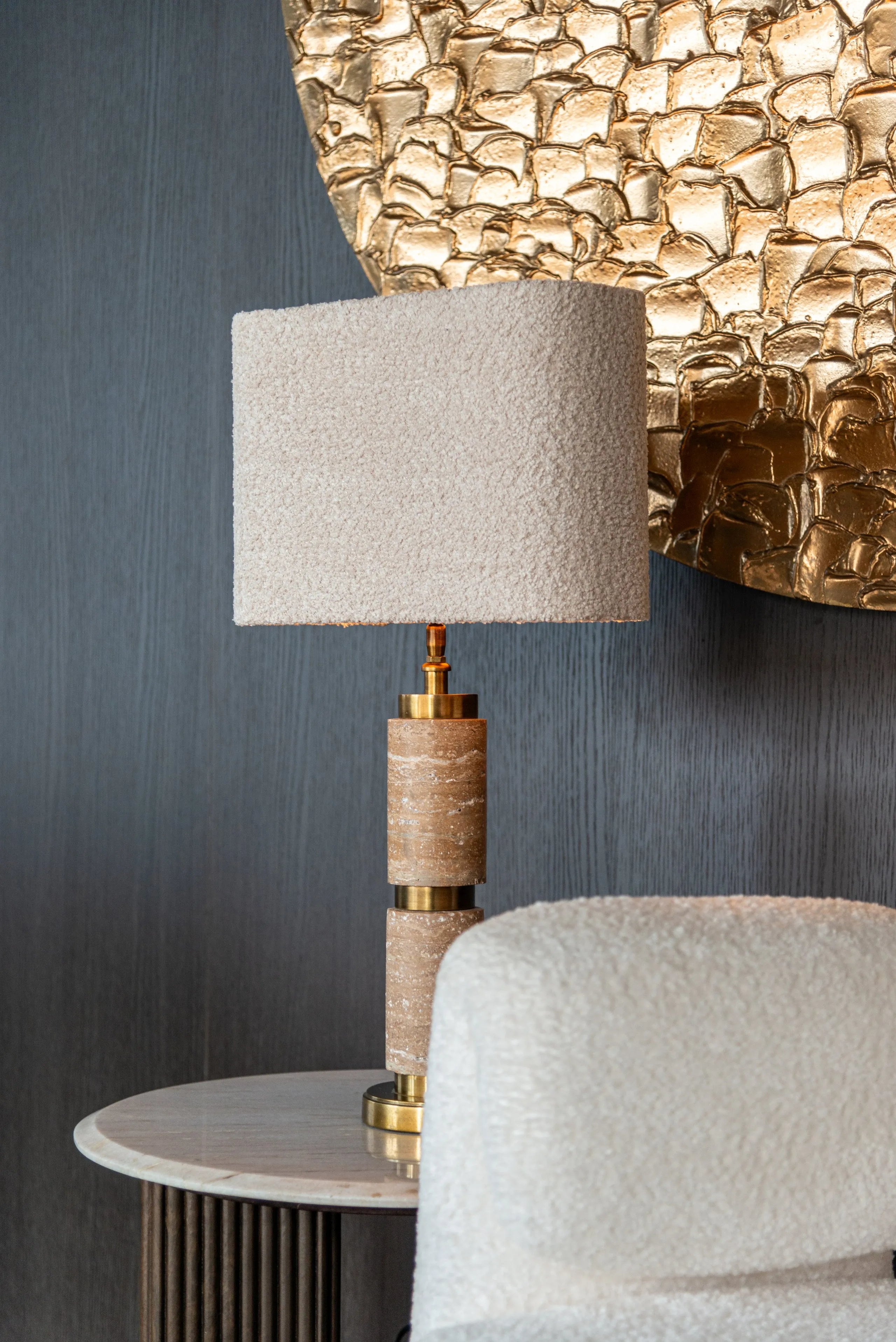 Richmond Interiors Mayfield Half Moon White Morchana Marble & Brown Mango Wood Console Table