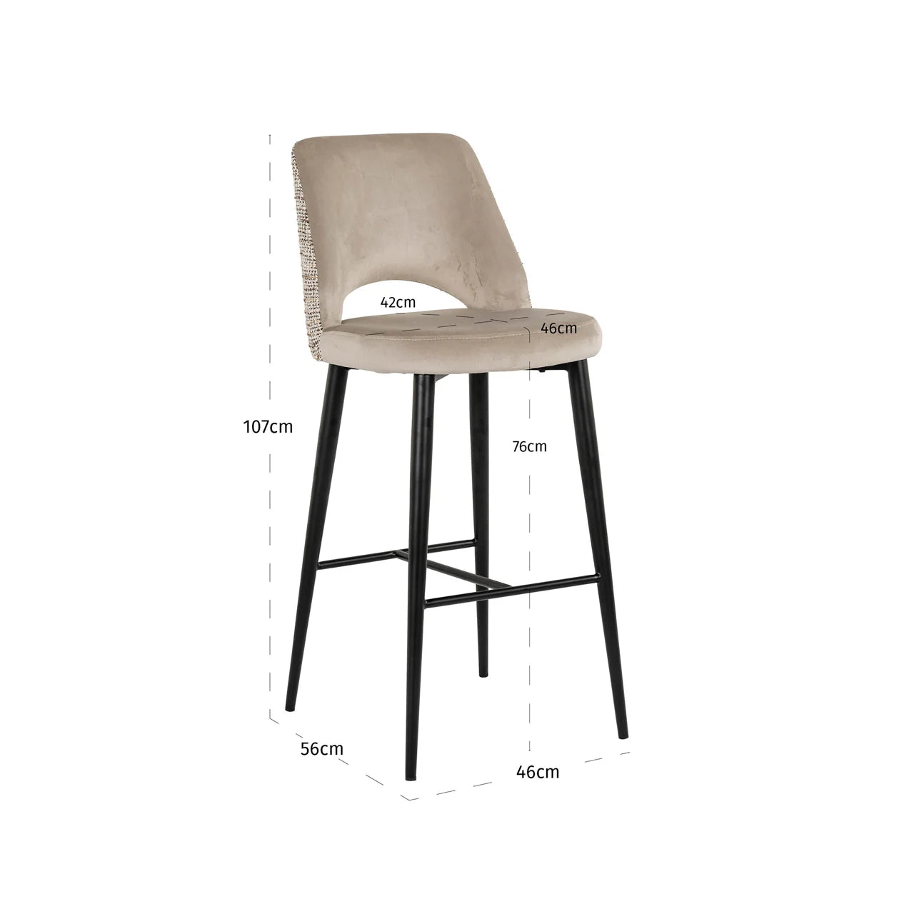Richmond Interiors Tabitha Taupe Khaki Velvet Bar Stool
