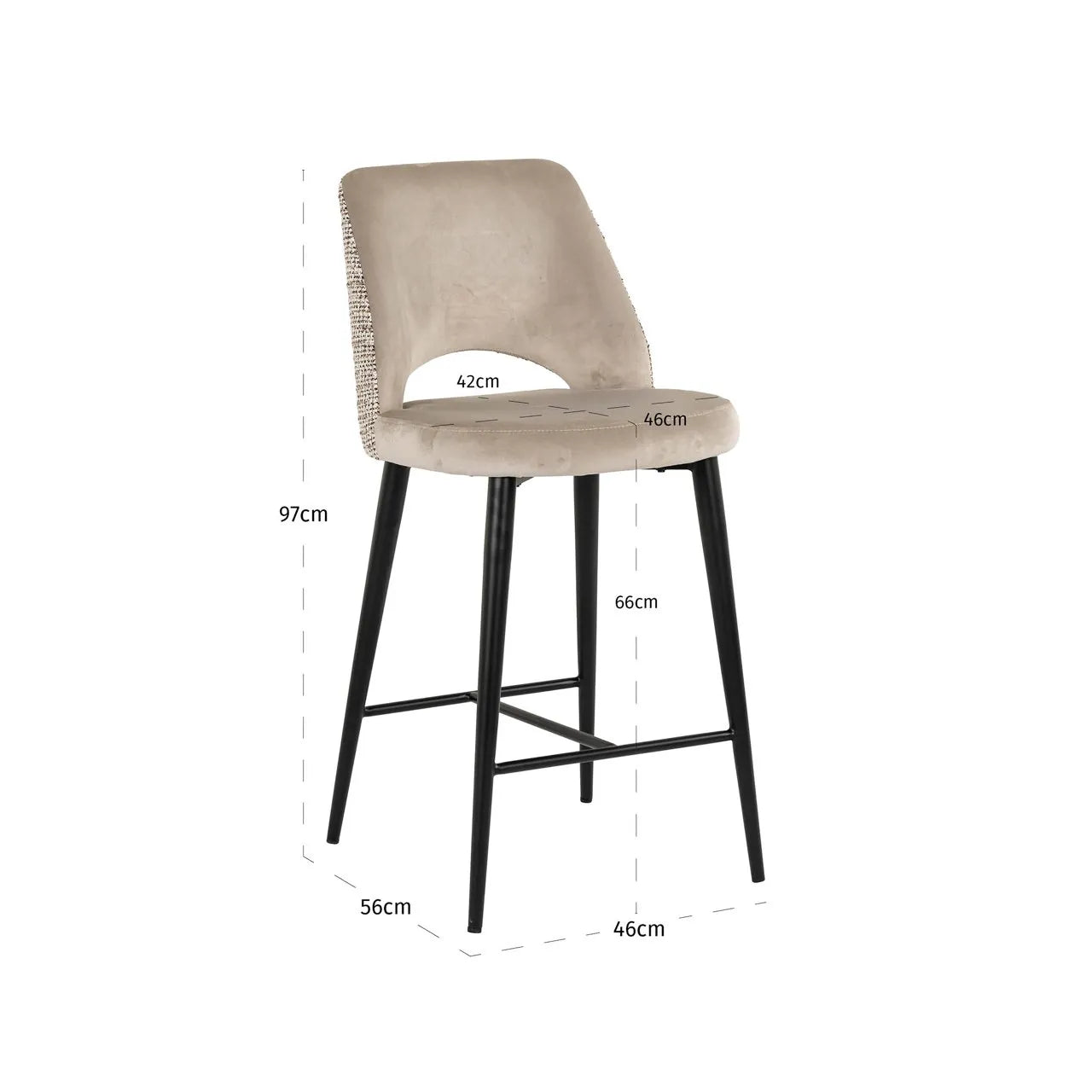 Richmond Interiors Tabitha Taupe Khaki Velvet Counter Stool