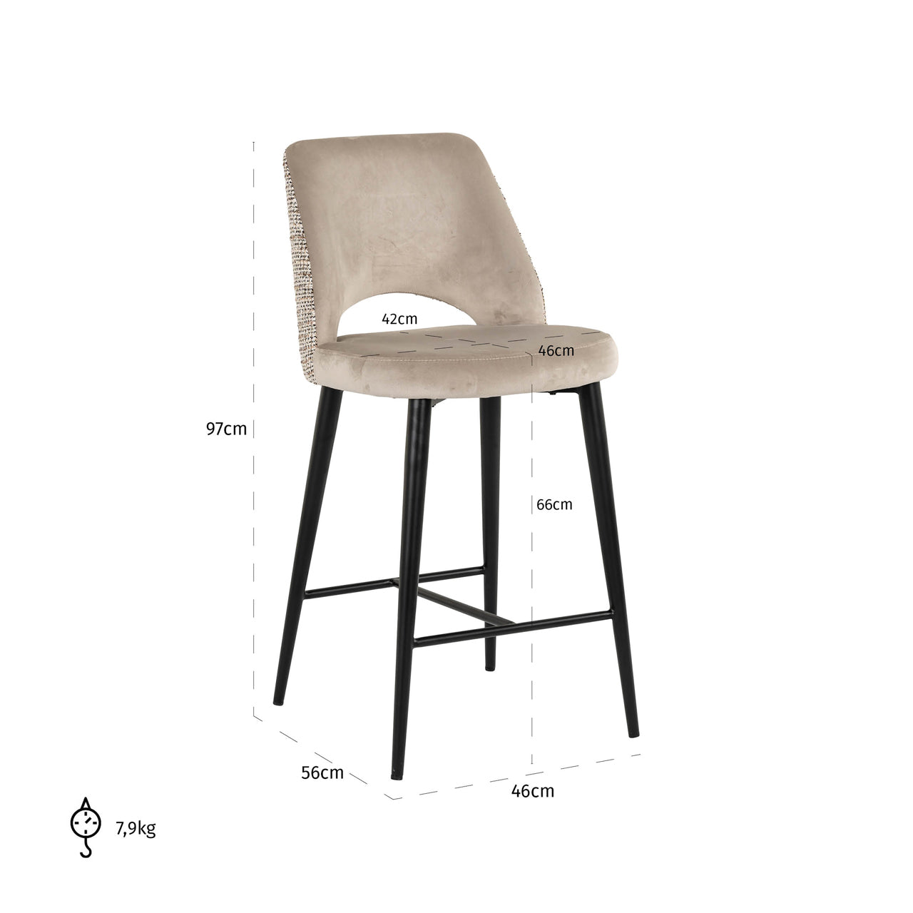 Richmond Interiors Tabitha Taupe Khaki Velvet Counter Stool