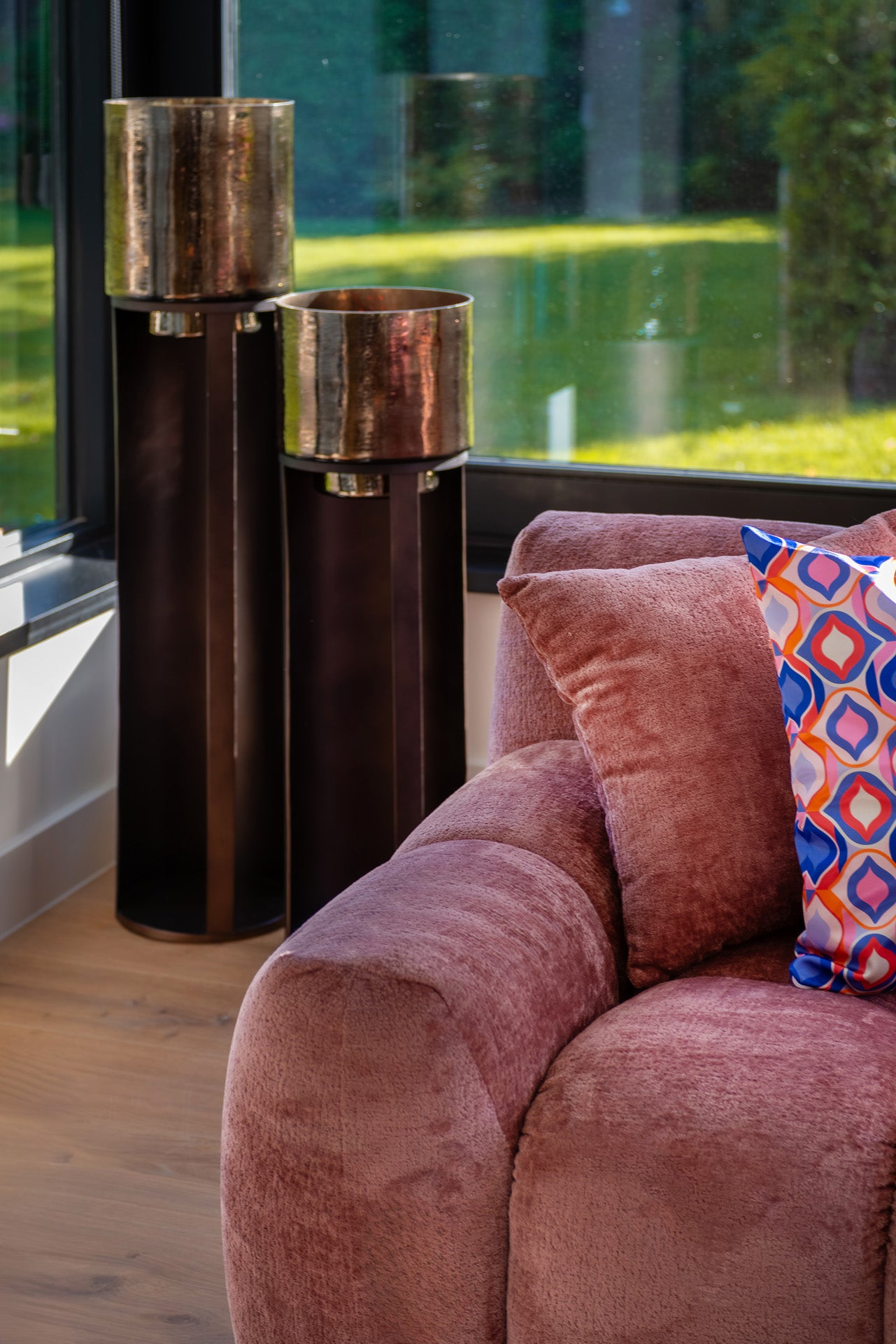 Richmond Interiors Dane Gold & Metallic Brown Floor Standing Hurricane Candle Holder Small