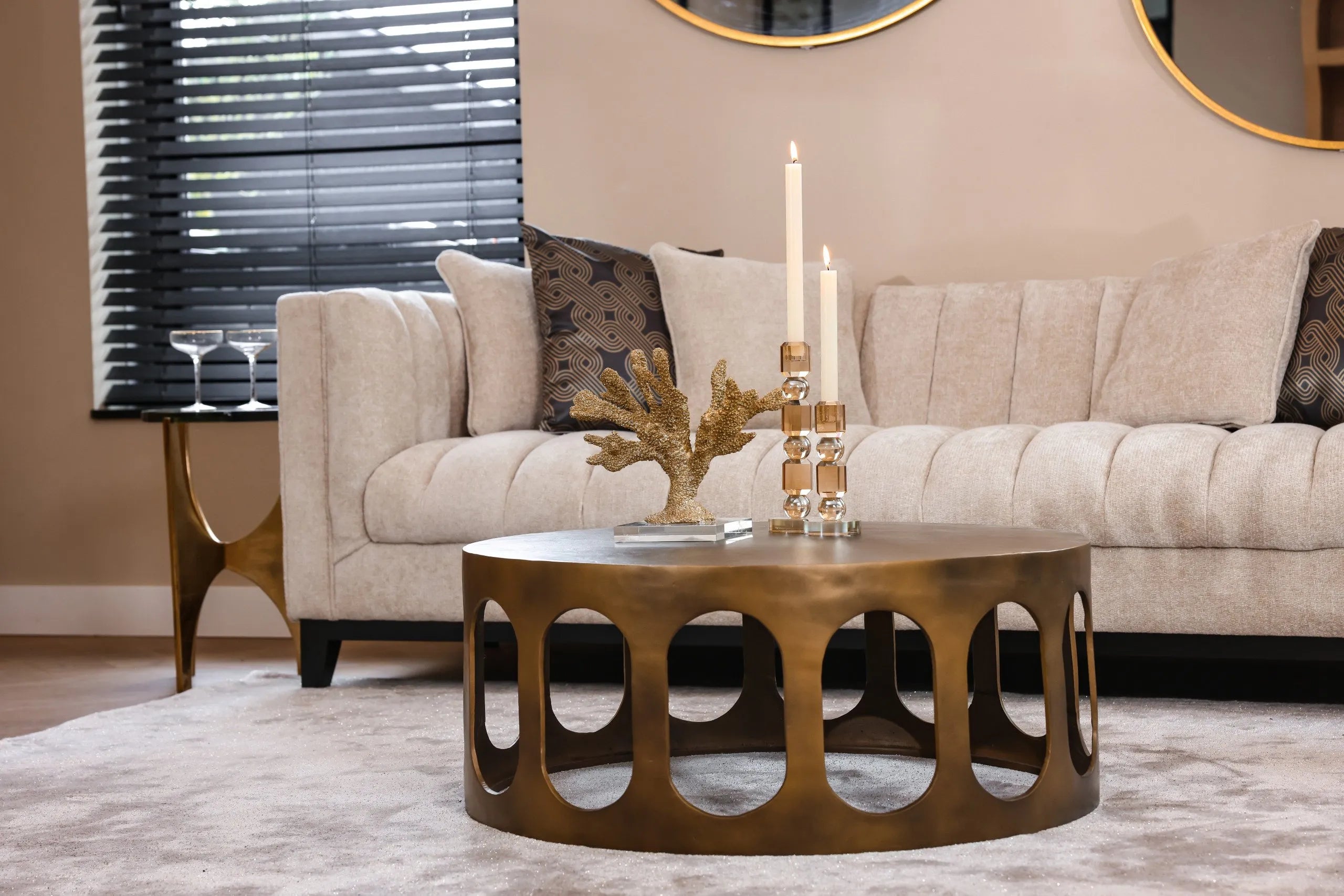 Richmond Interiors Du Pont Brushed Gold Round Coffee Table