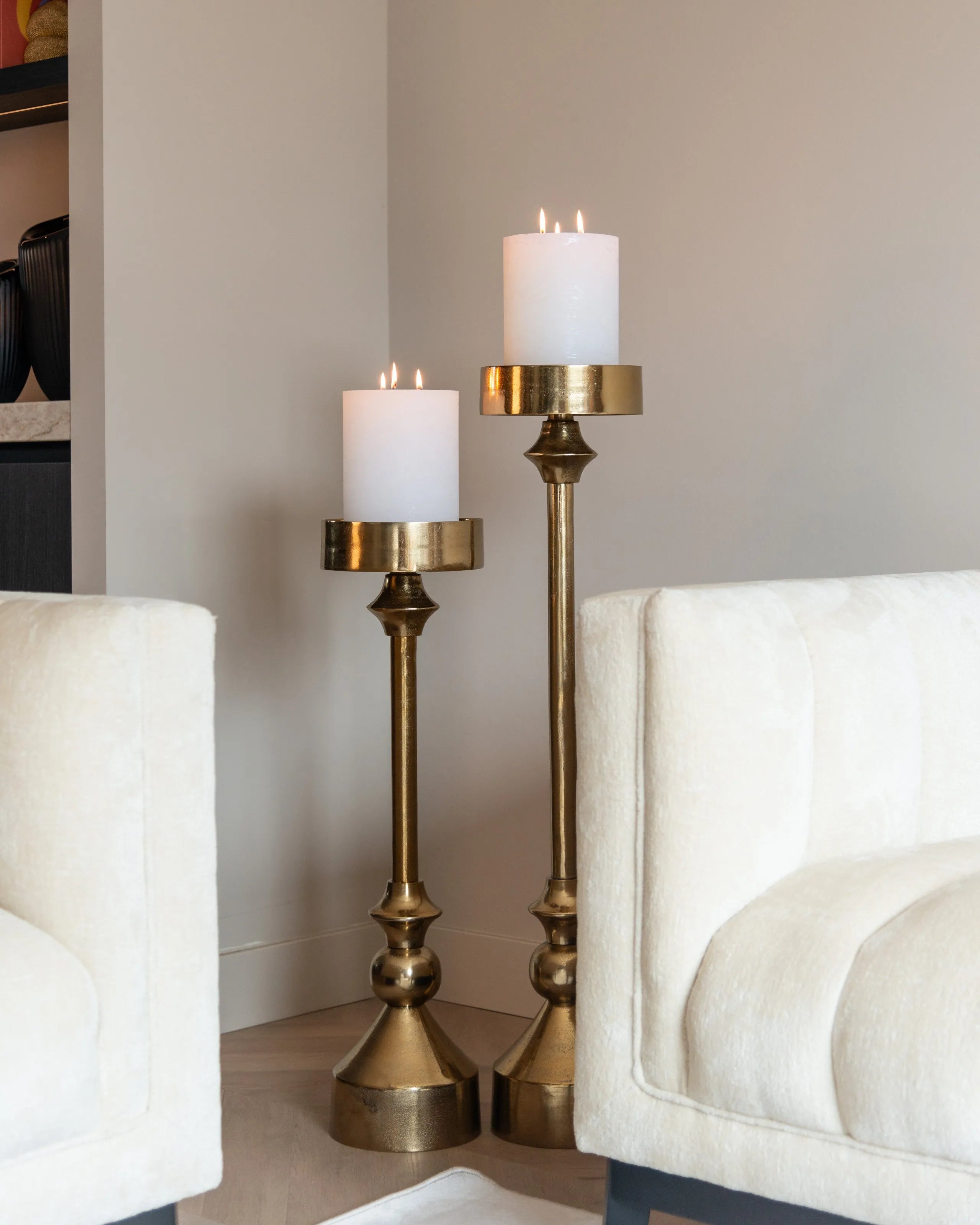 Richmond Interiors Presley Gold Floor Standing Pillar Candlestick Holder | Extra Large