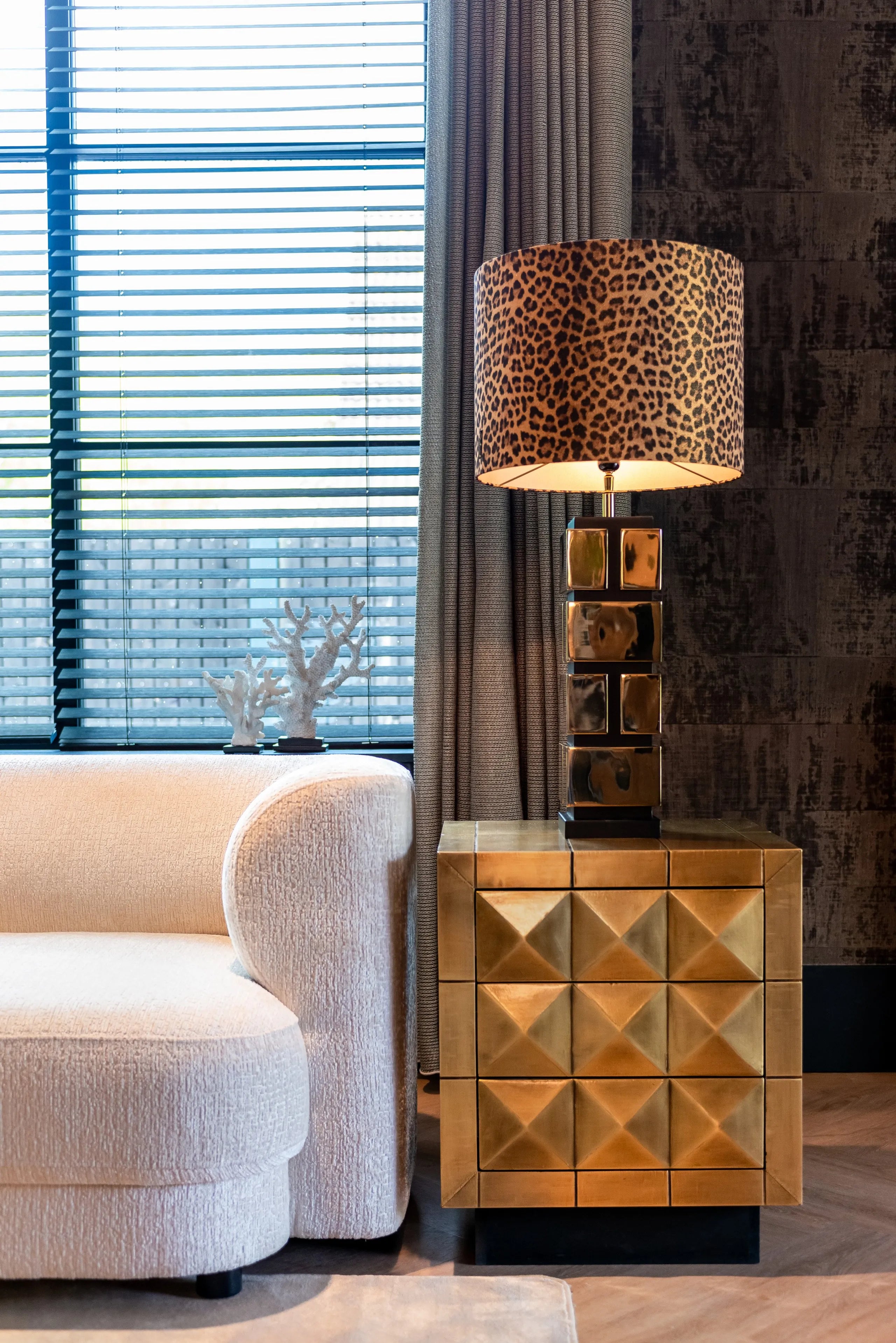 Richmond Interiors Collada Brushed Gold Geometric Pyramid Side Table