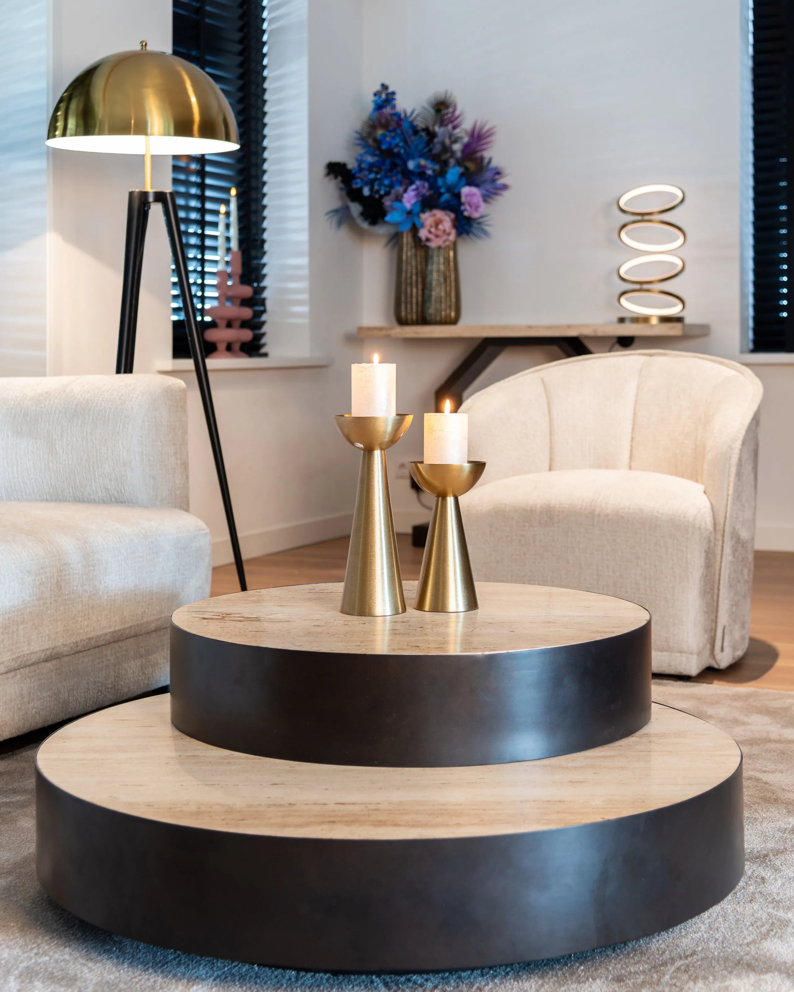 Richmond Interiors Jaimin Brushed Gold Stacked Rings Led Table Lamp