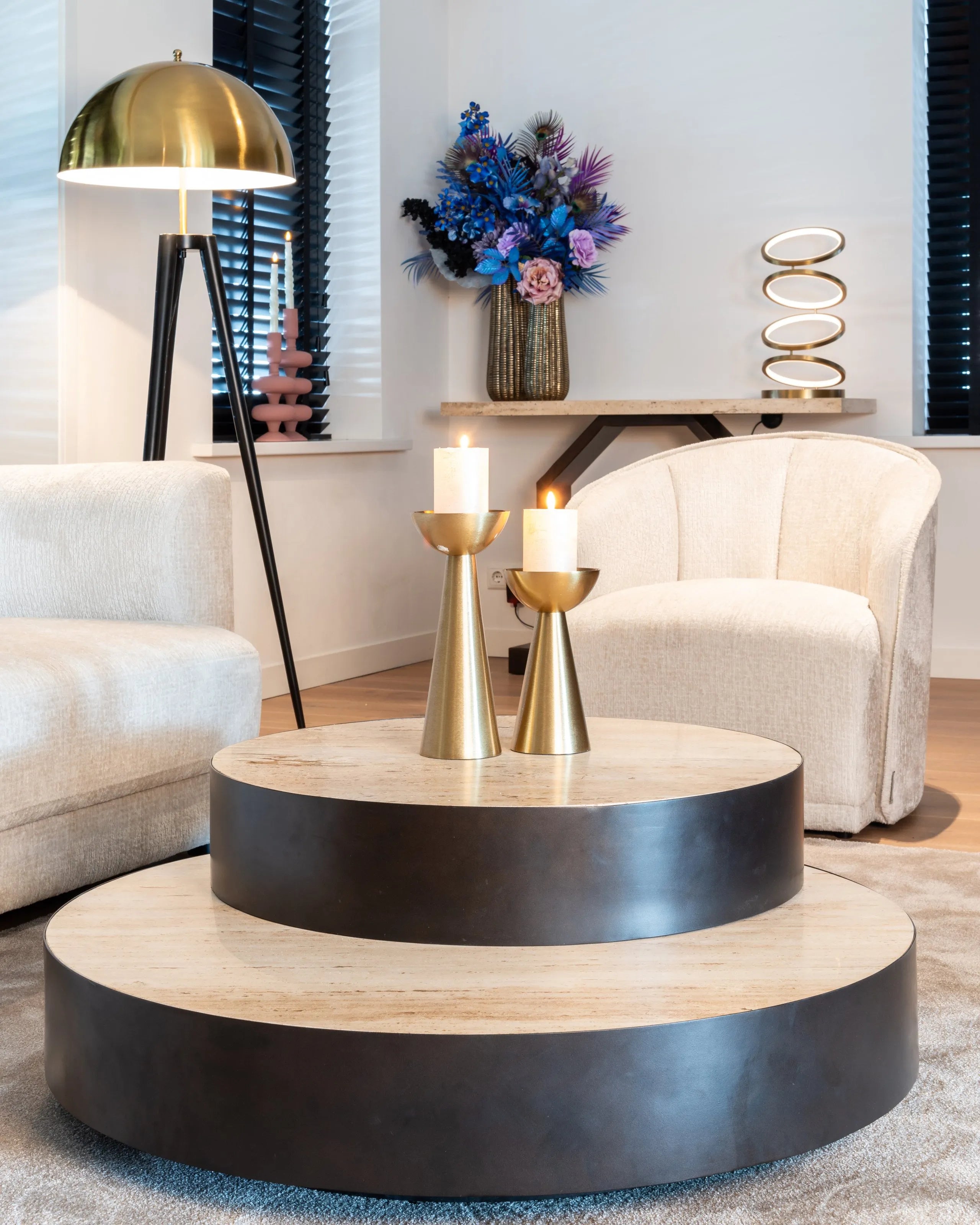 Richmond Interiors Jaimin Brushed Gold Stacked Rings Led Table Lamp
