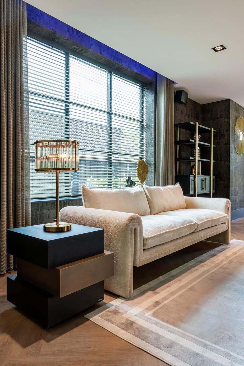 Richmond Interiors Cambon Bronze & Black Oak Wood Layered Stacked Square Side Table