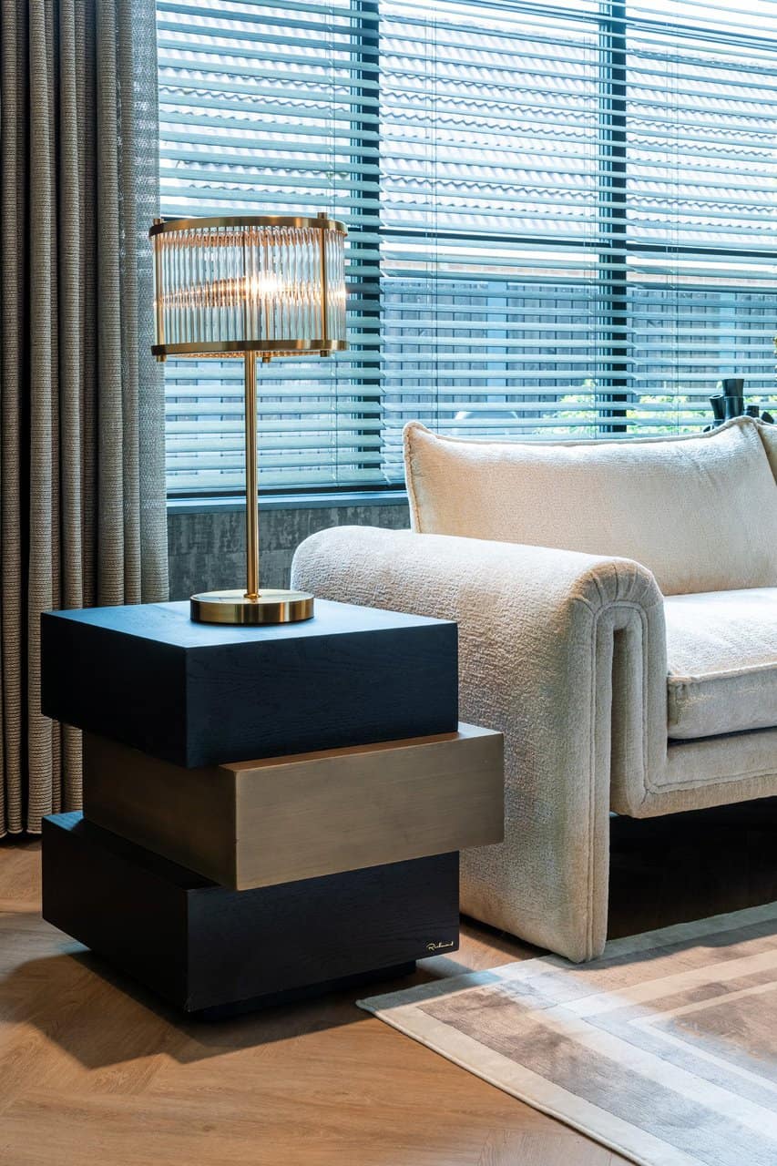 Richmond Interiors Cambon Bronze & Black Oak Wood Layered Stacked Square Side Table