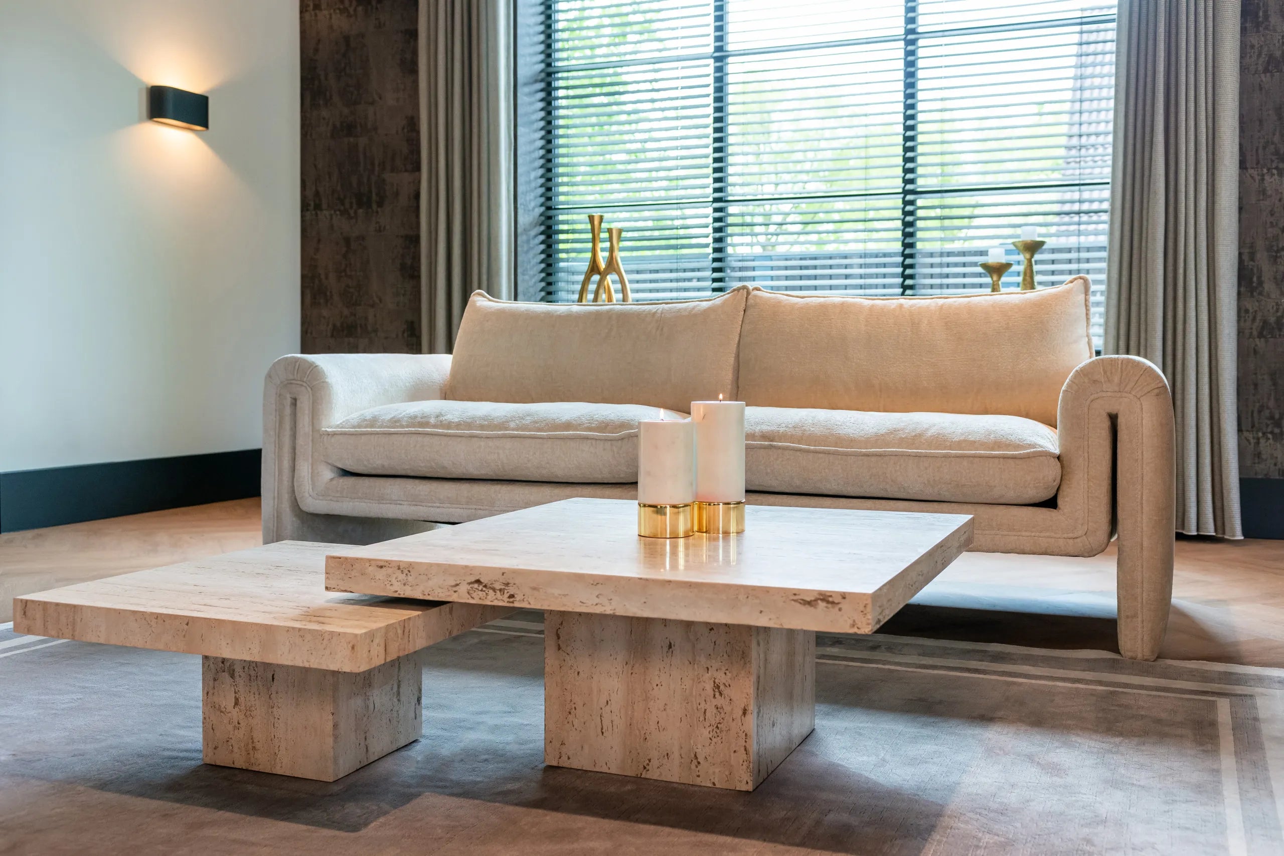 Set of 2 Richmond Interiors La Cantera Organic Beige Travertine Square Coffee Table Nest