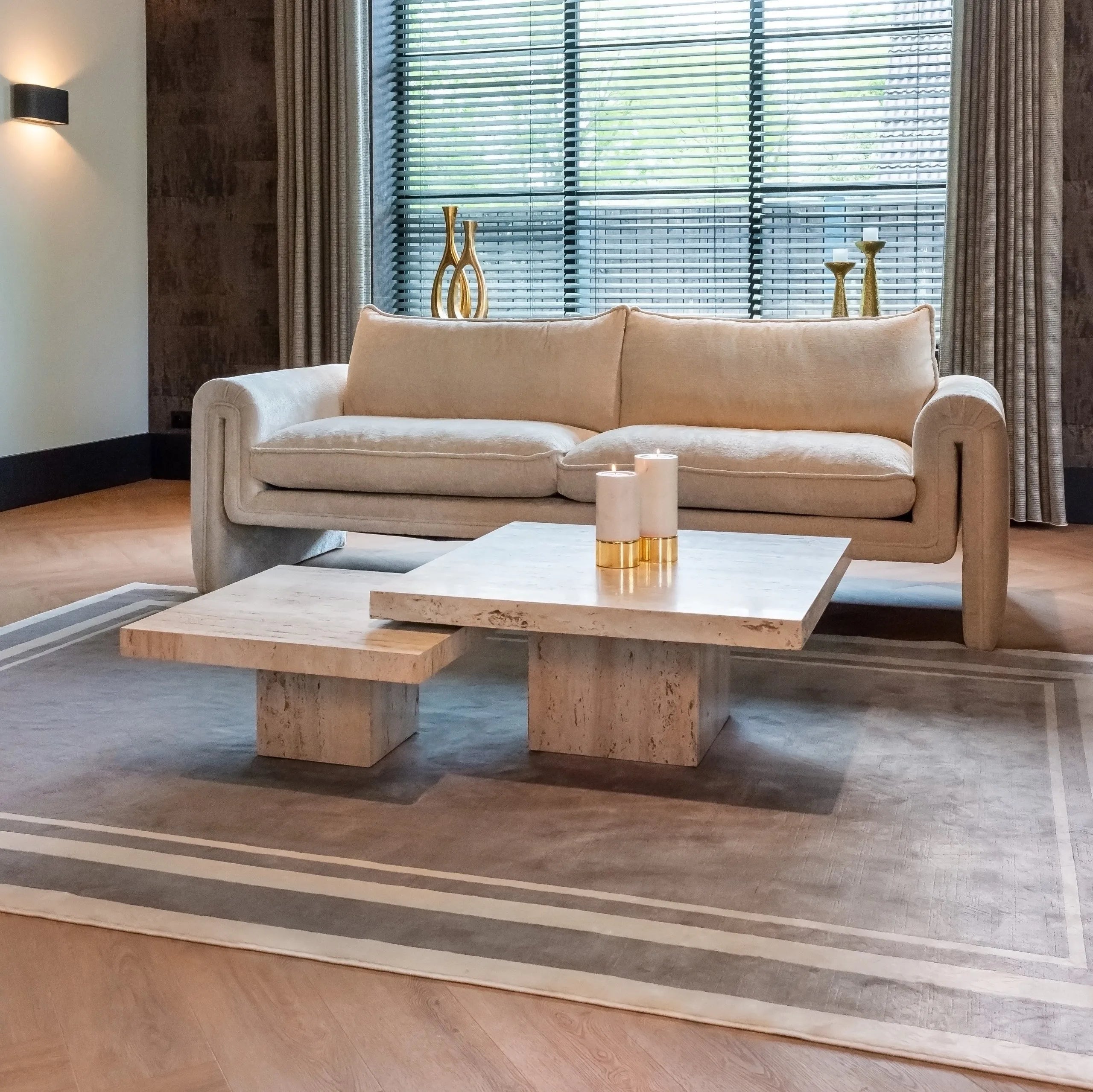 Set of 2 Richmond Interiors La Cantera Organic Beige Travertine Square Coffee Table Nest