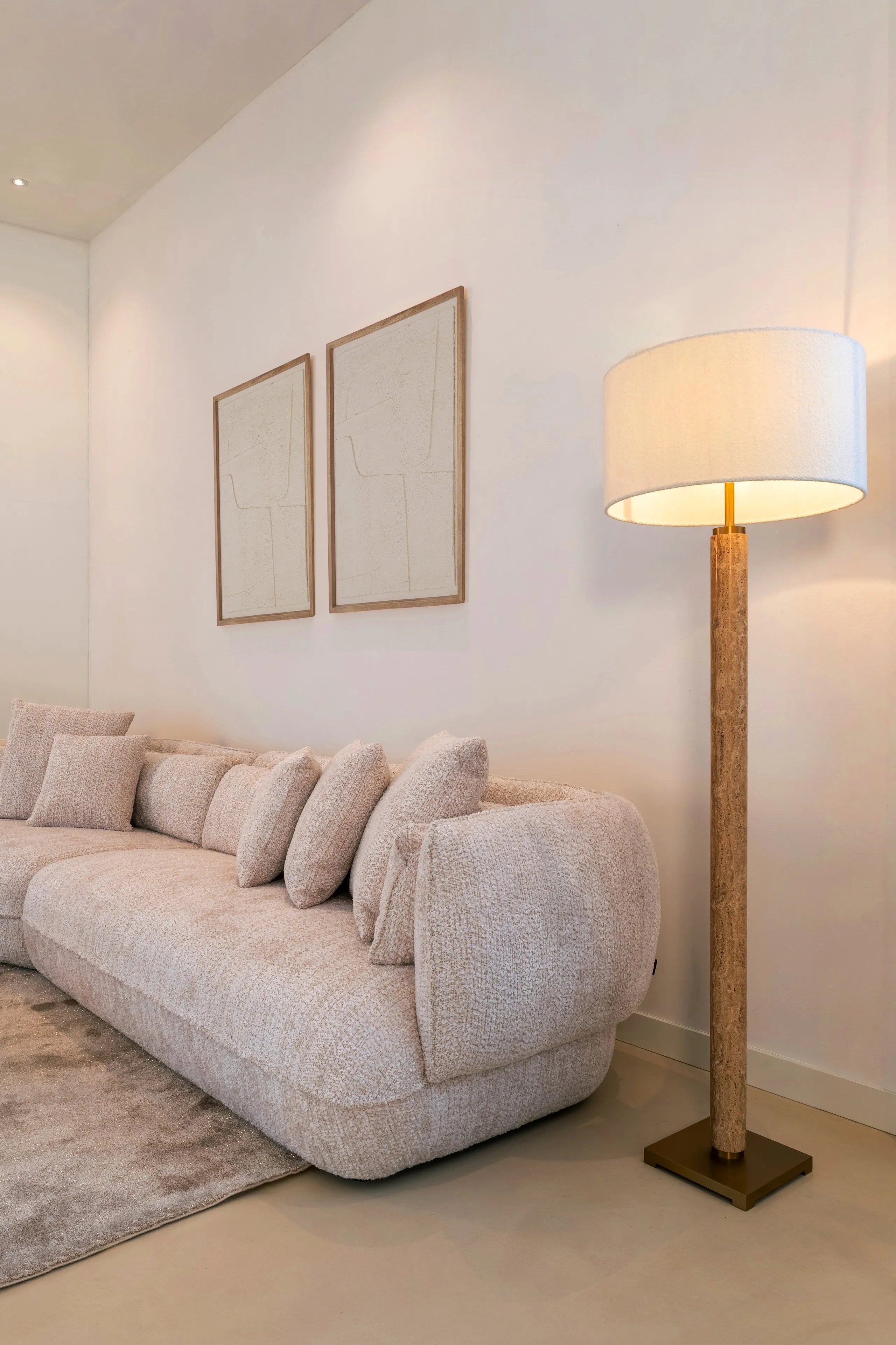 Richmond Interiors Lorén Cream Travertine Marble Floor Lamp