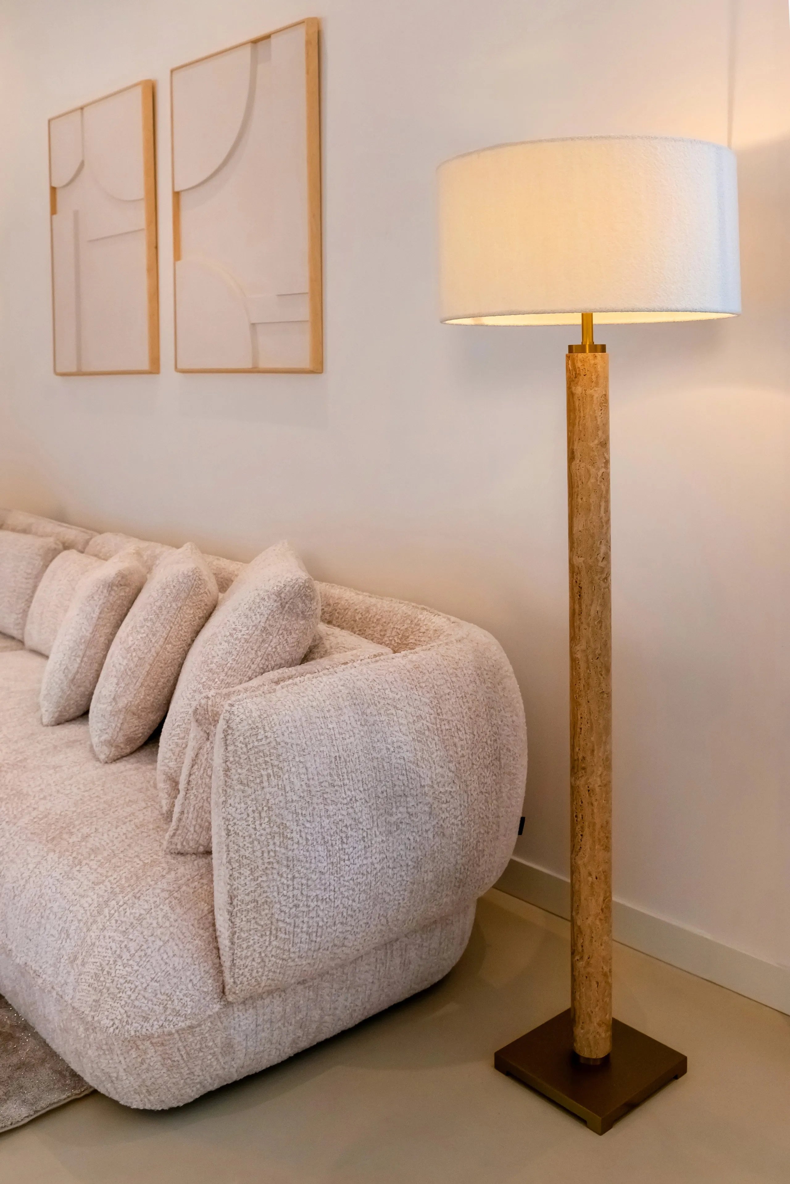 Richmond Interiors Lorén Cream Travertine Marble Floor Lamp