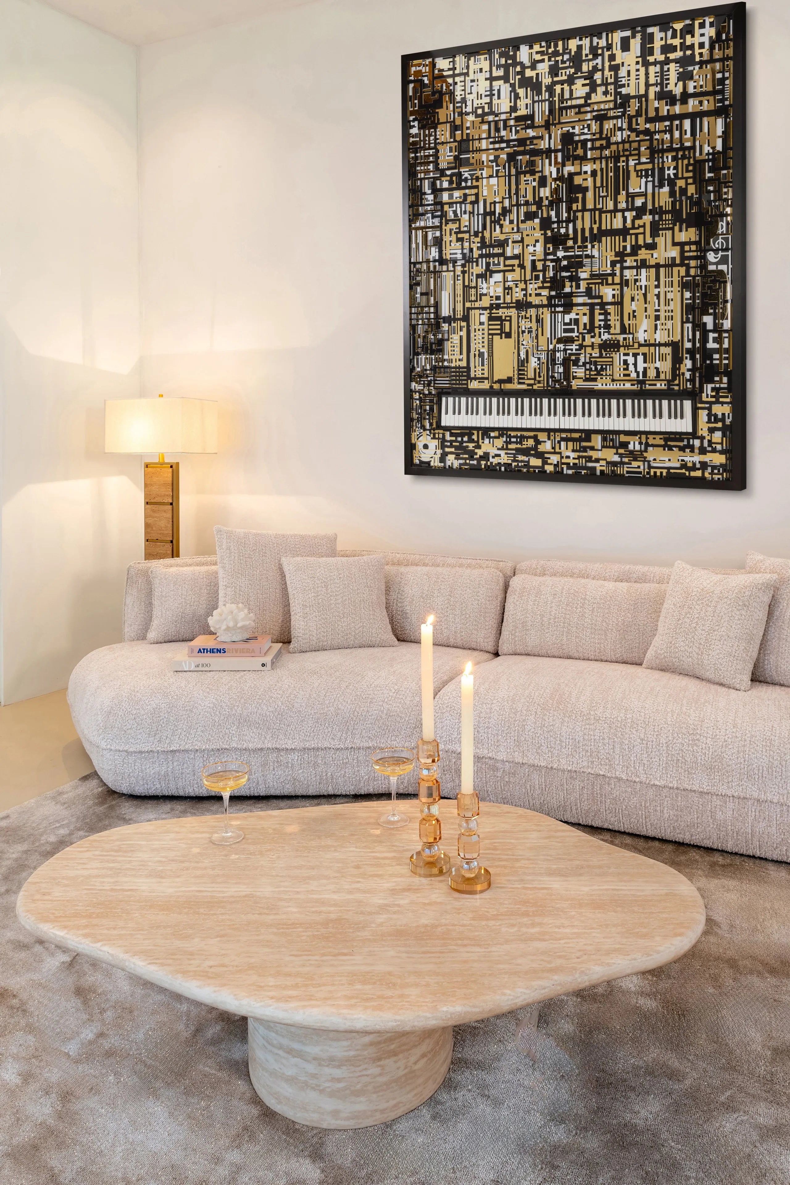 Richmond Interiors Piano Design Black & Gold Abstract Wall Art With Black Rectangle Frame Large