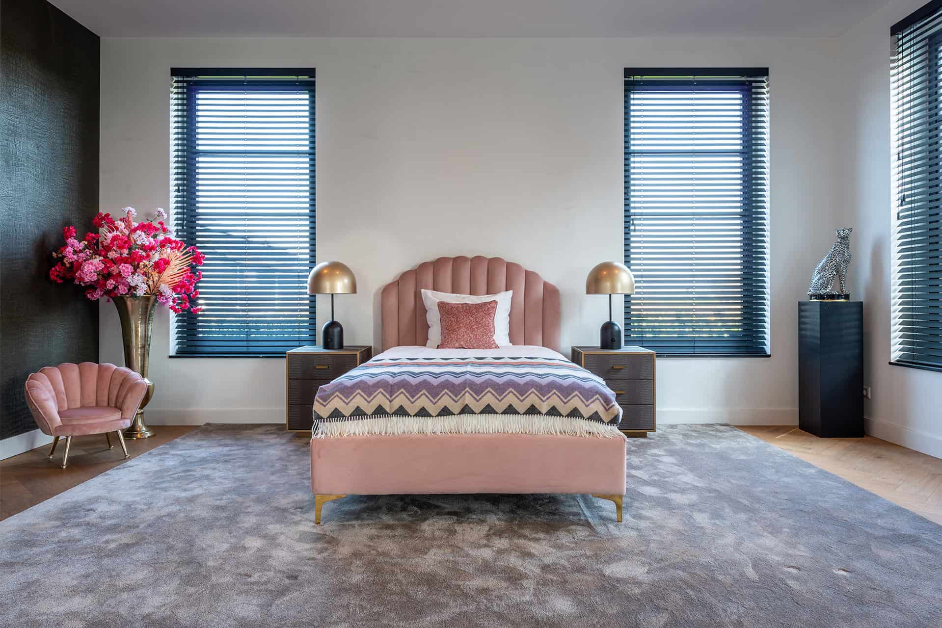 Richmond Interiors Classio Brushed Gold Snake Pattern Bedside Table | 3 Drawers