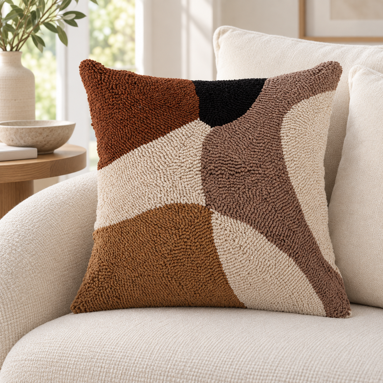 Malini Emb Looped Cushion Abstract Earthy Square Cushion 45x45 lifestyle image