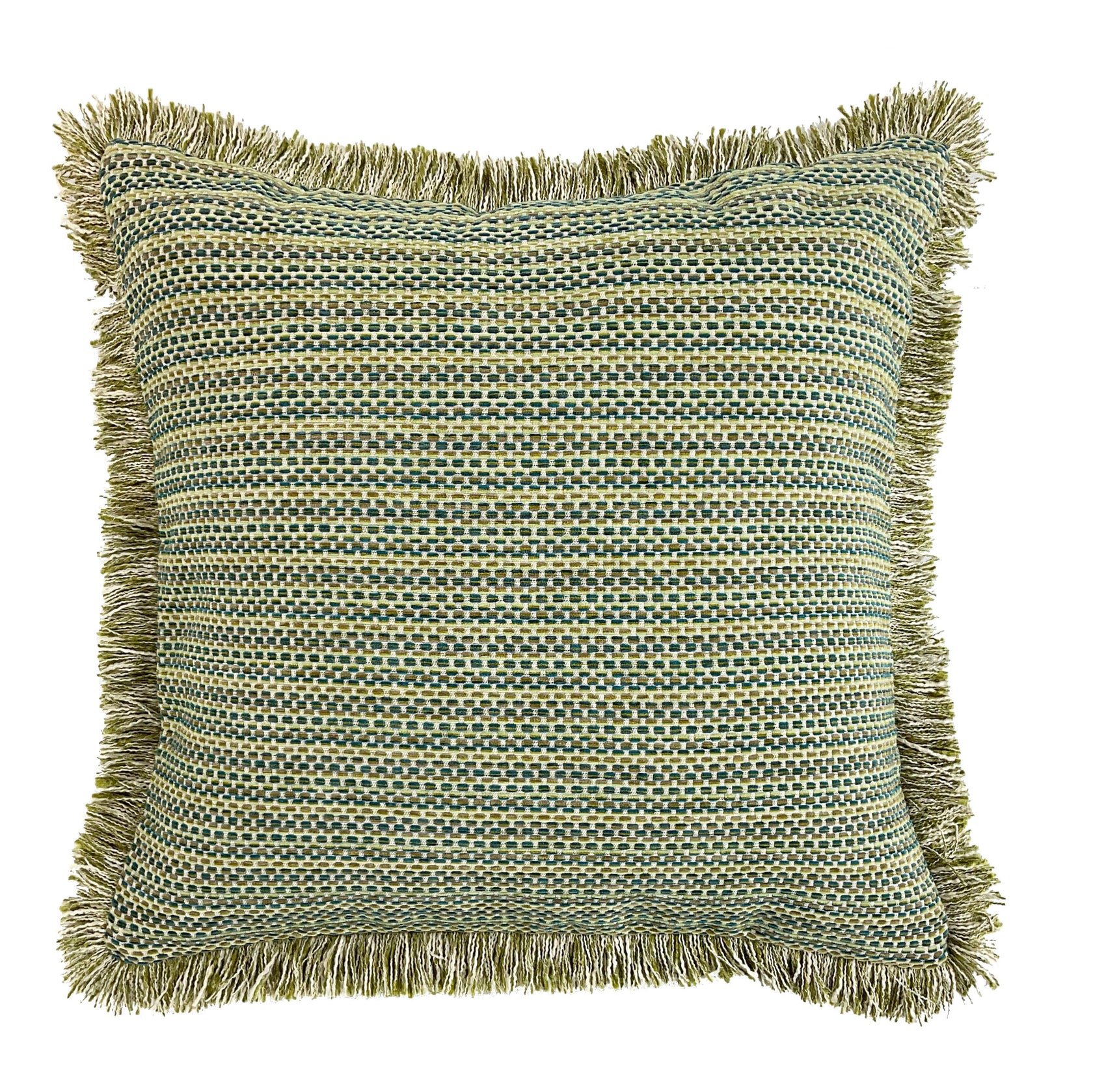 Malini Chicago Jacquard Mlti Thread with Fringe Green Square Cushion 45x45