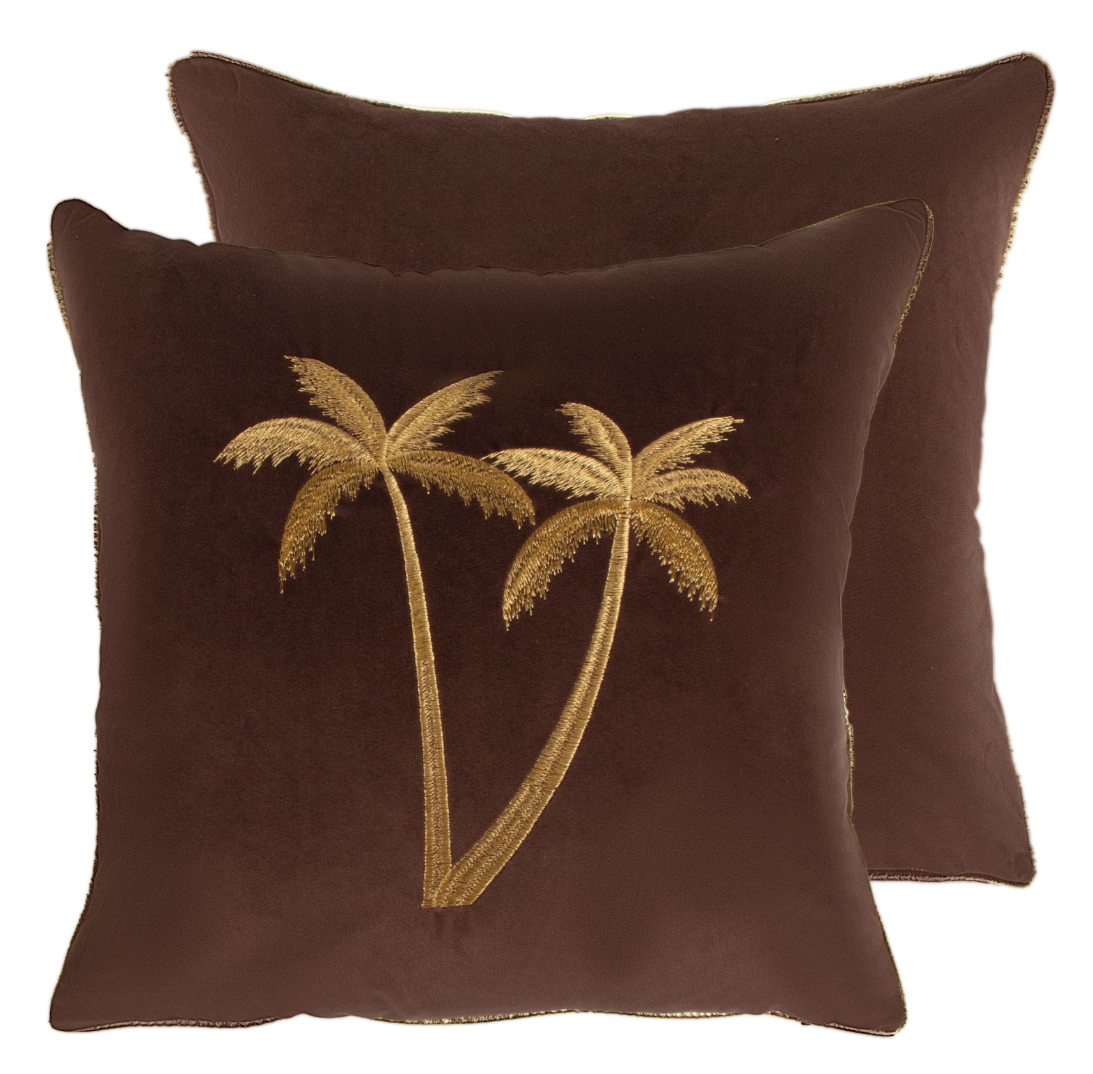 Malini Gold Emb Palms On Choc Square Cushion 45x45