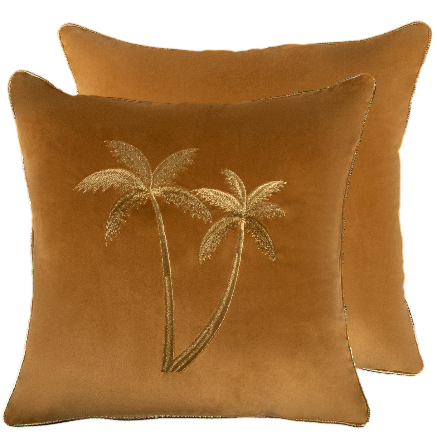 Malini Gold Emb Palms On Whisky Square Cushion 45x45