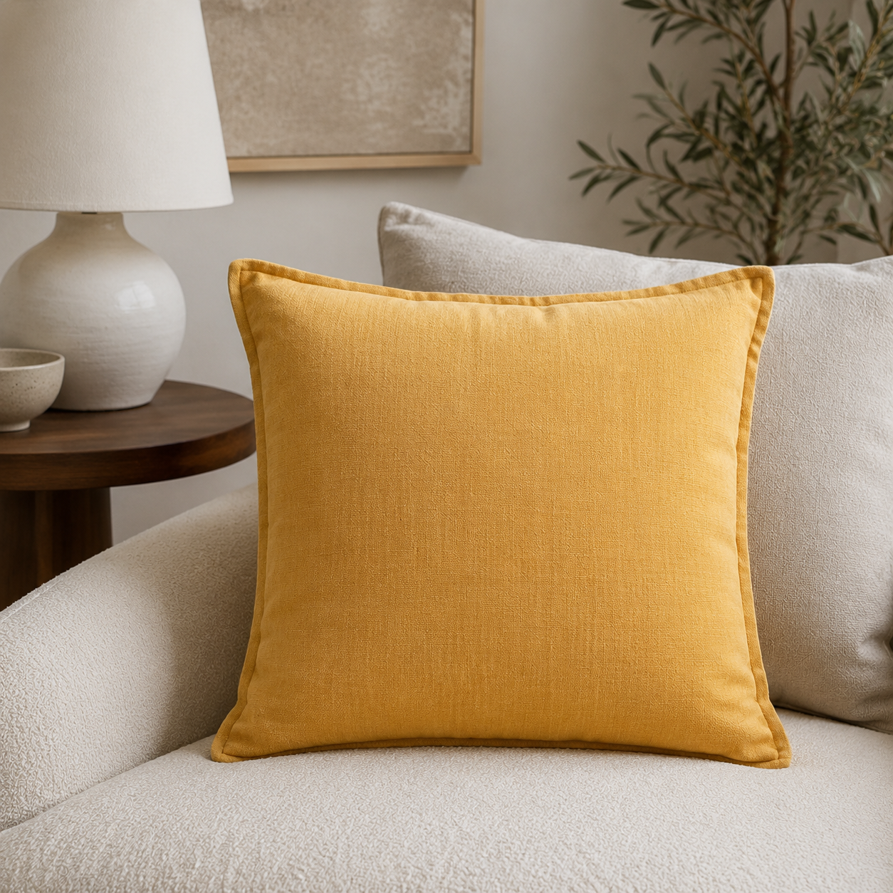 Malini Tia Mustard Yellow Velvet Cushion 45x45 lifestyle image