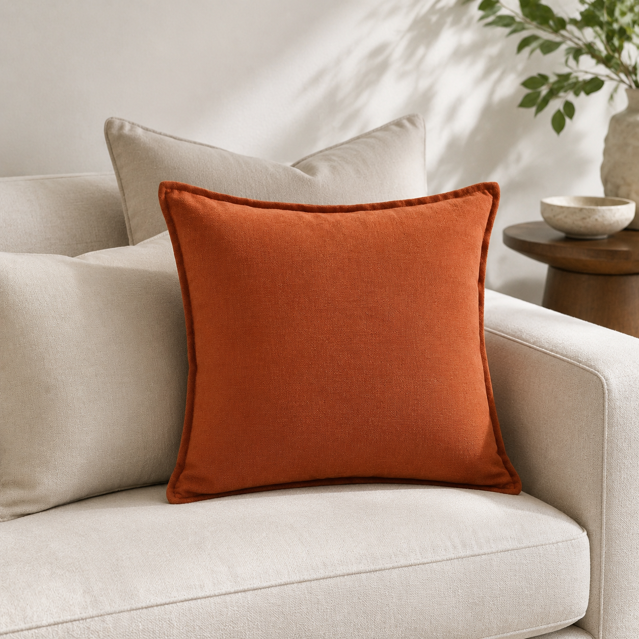 Malini Tia Rust Orange 45x45 cushion lifestyle image