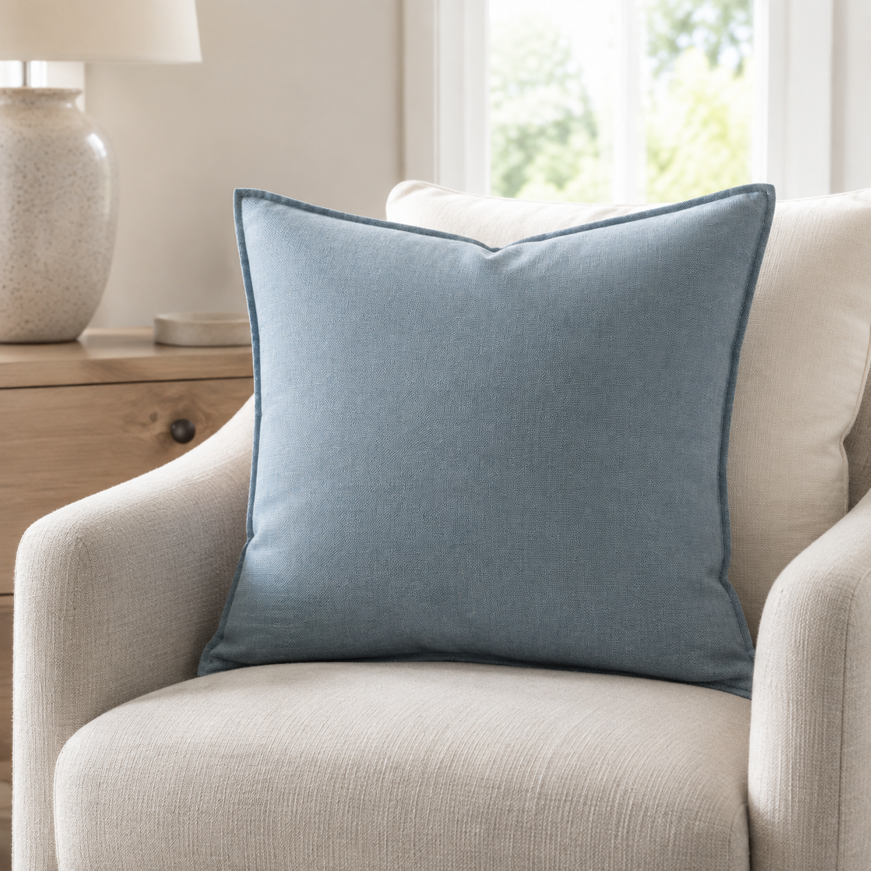 Malini Tia Seafoam Blue 45x45 cushion lifestyle image
