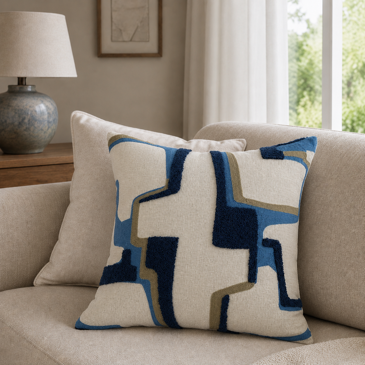 Malini Alto Blue square cushion lifestyle