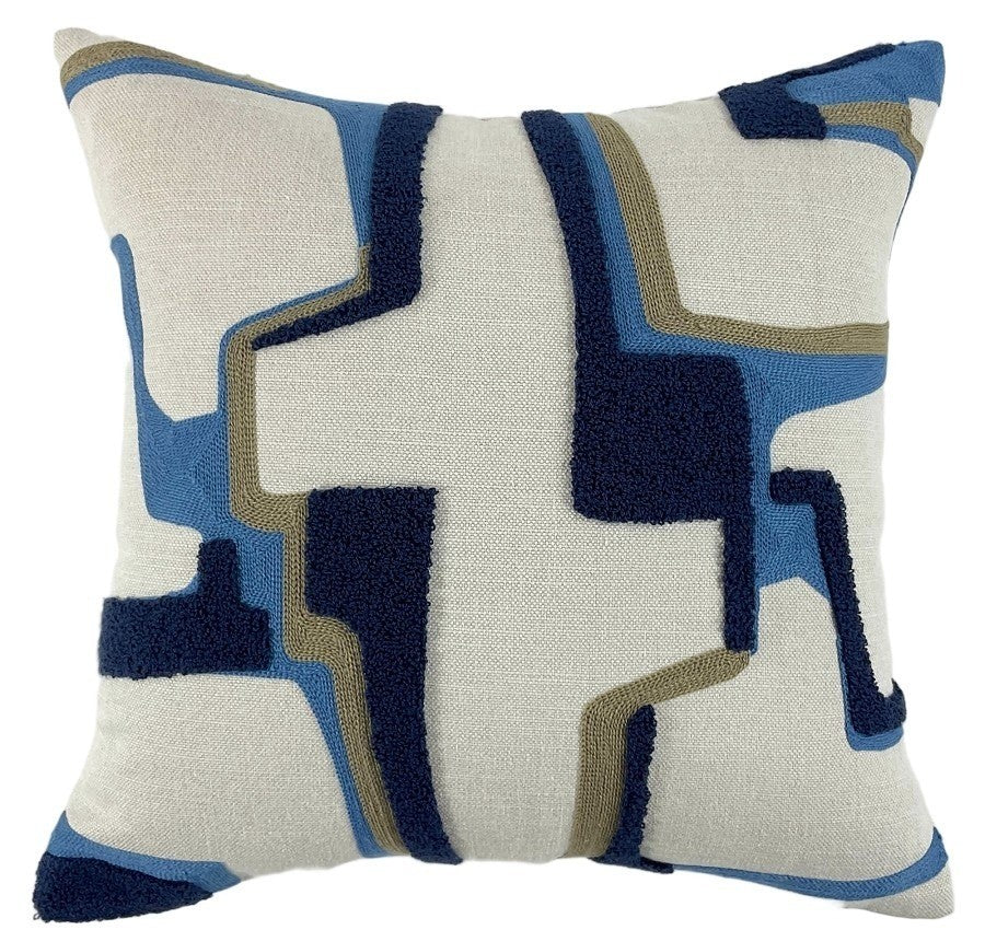 ABSTRACT EMB  BLUE CUSHION 43 X 43
