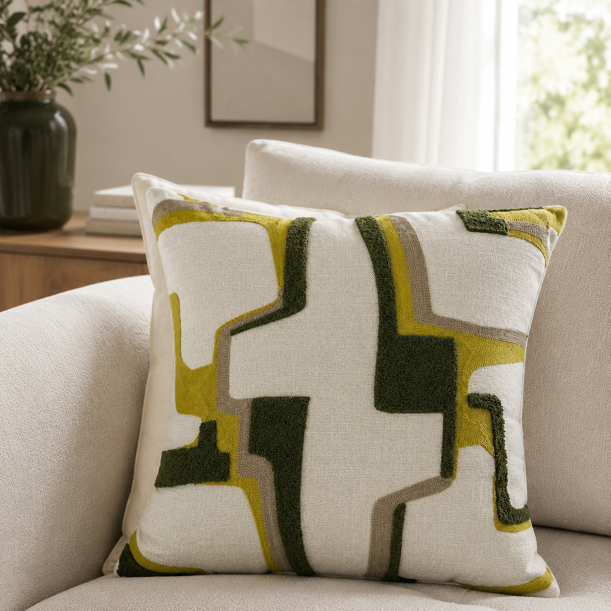 Malini Alto Green square cushion lifestyle