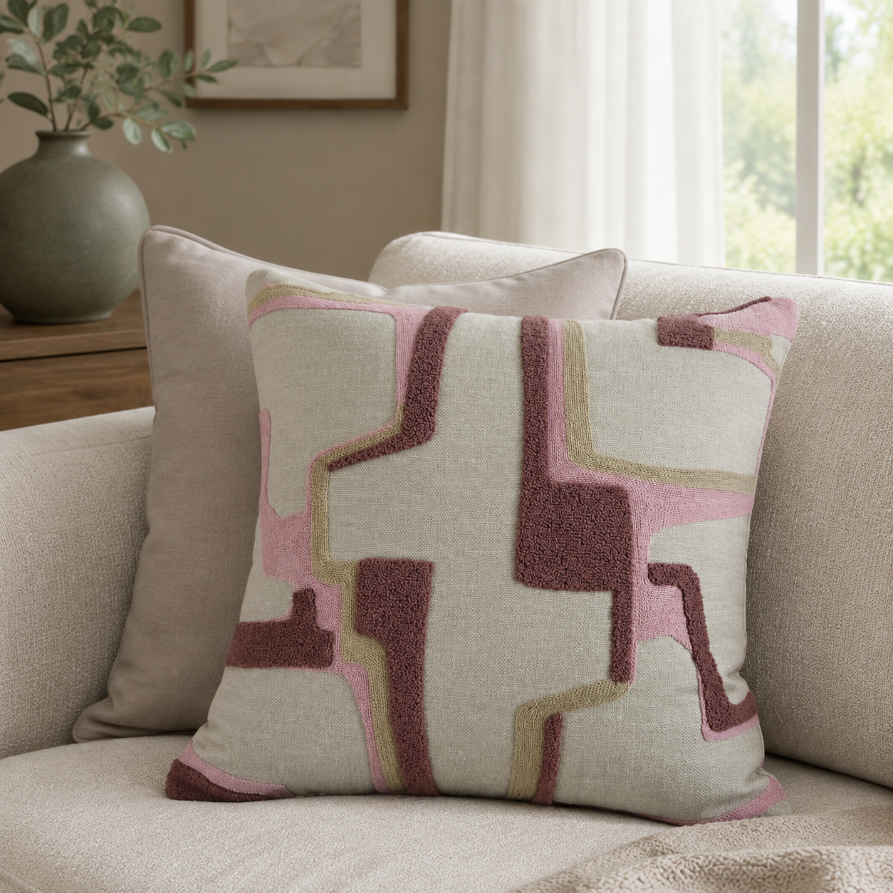 Malini Alto Pink square cushion lifestyle